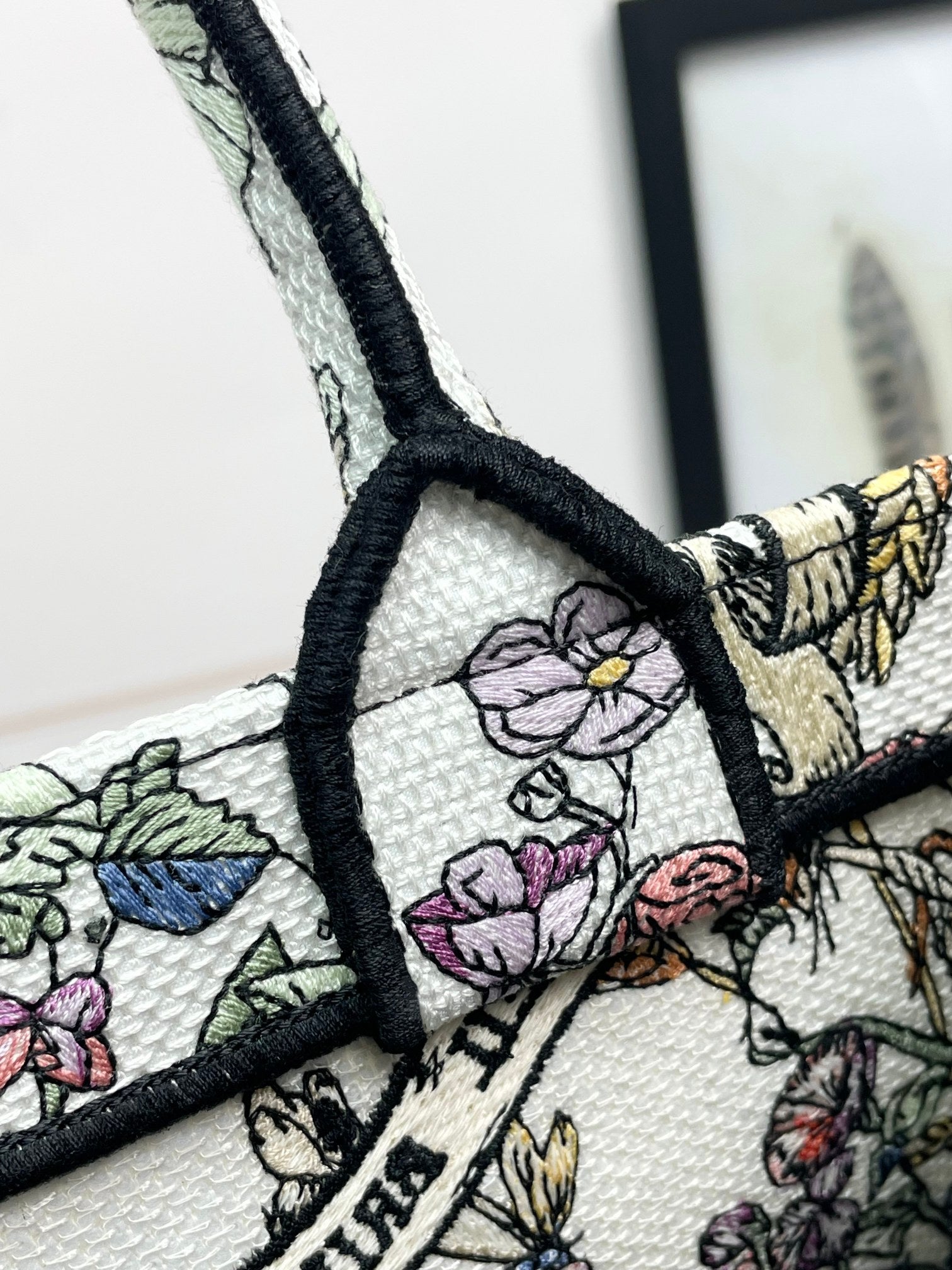 Christian Dior Medium Book Tote - Floral Embroidered Canvas Bag - Purple/Multicolor