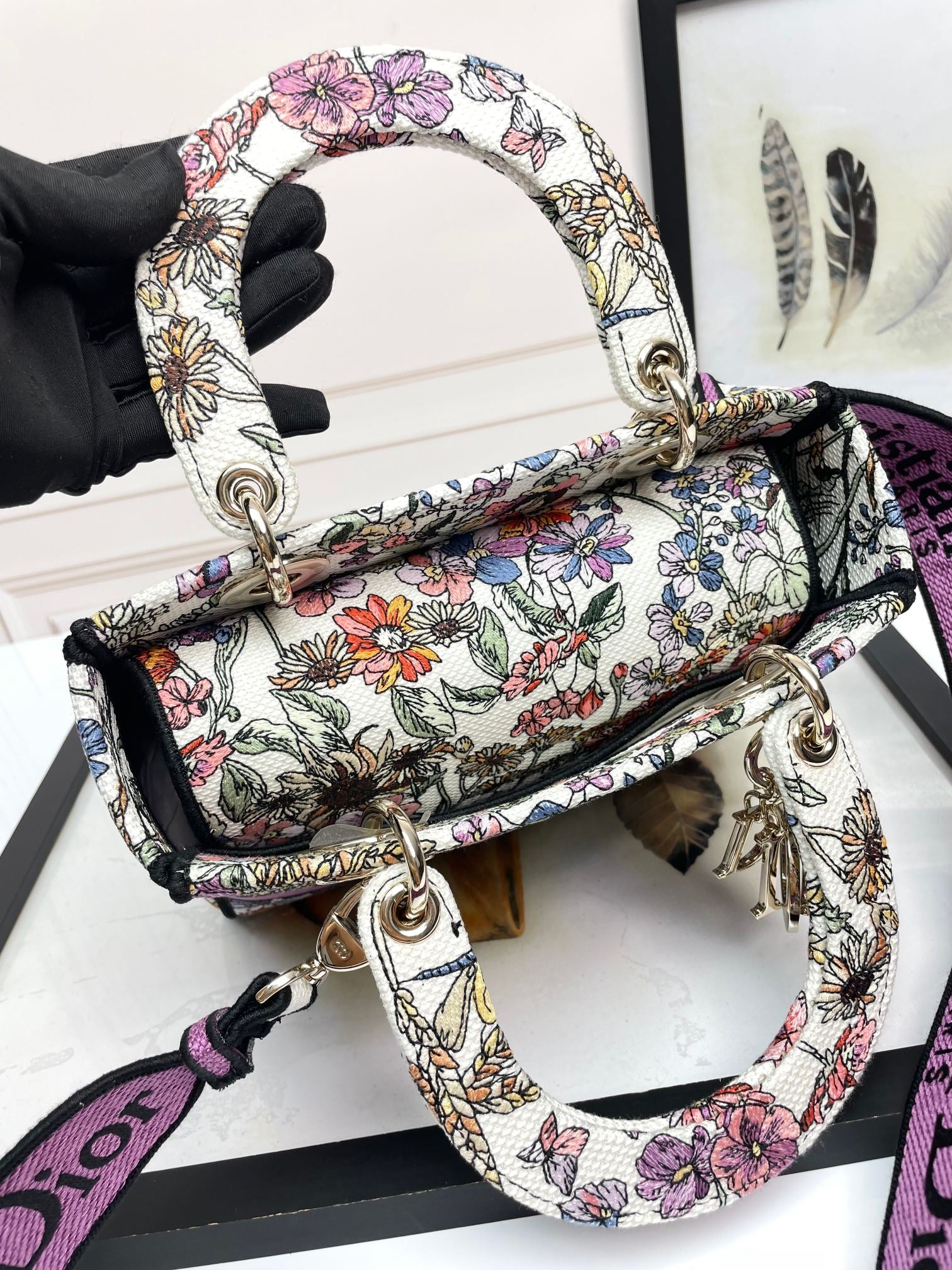 Christian Dior Lady D-Lite Embroidered Floral Handbag - Multicolor