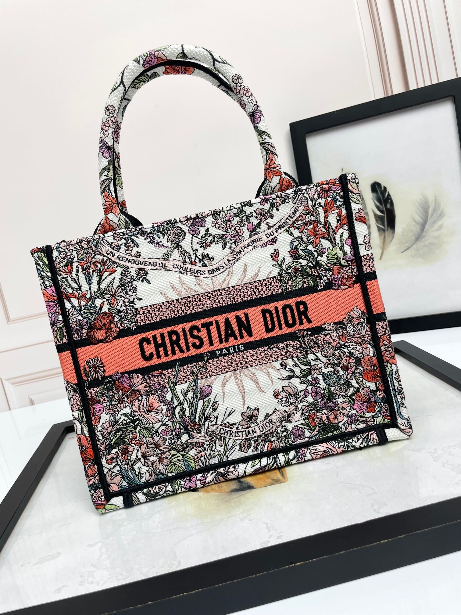Christian Dior Medium Book Tote - Multicolor Floral Embroidered Canvas Handbag