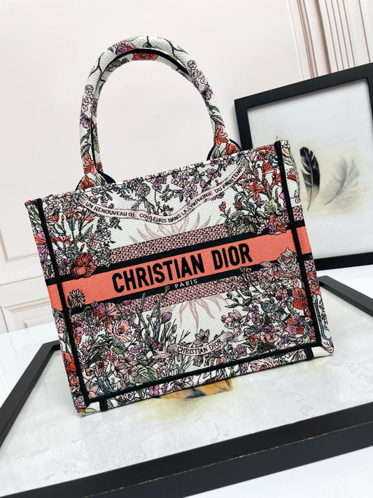 Christian Dior Medium Book Tote - Multicolor Floral Embroidered Canvas Handbag