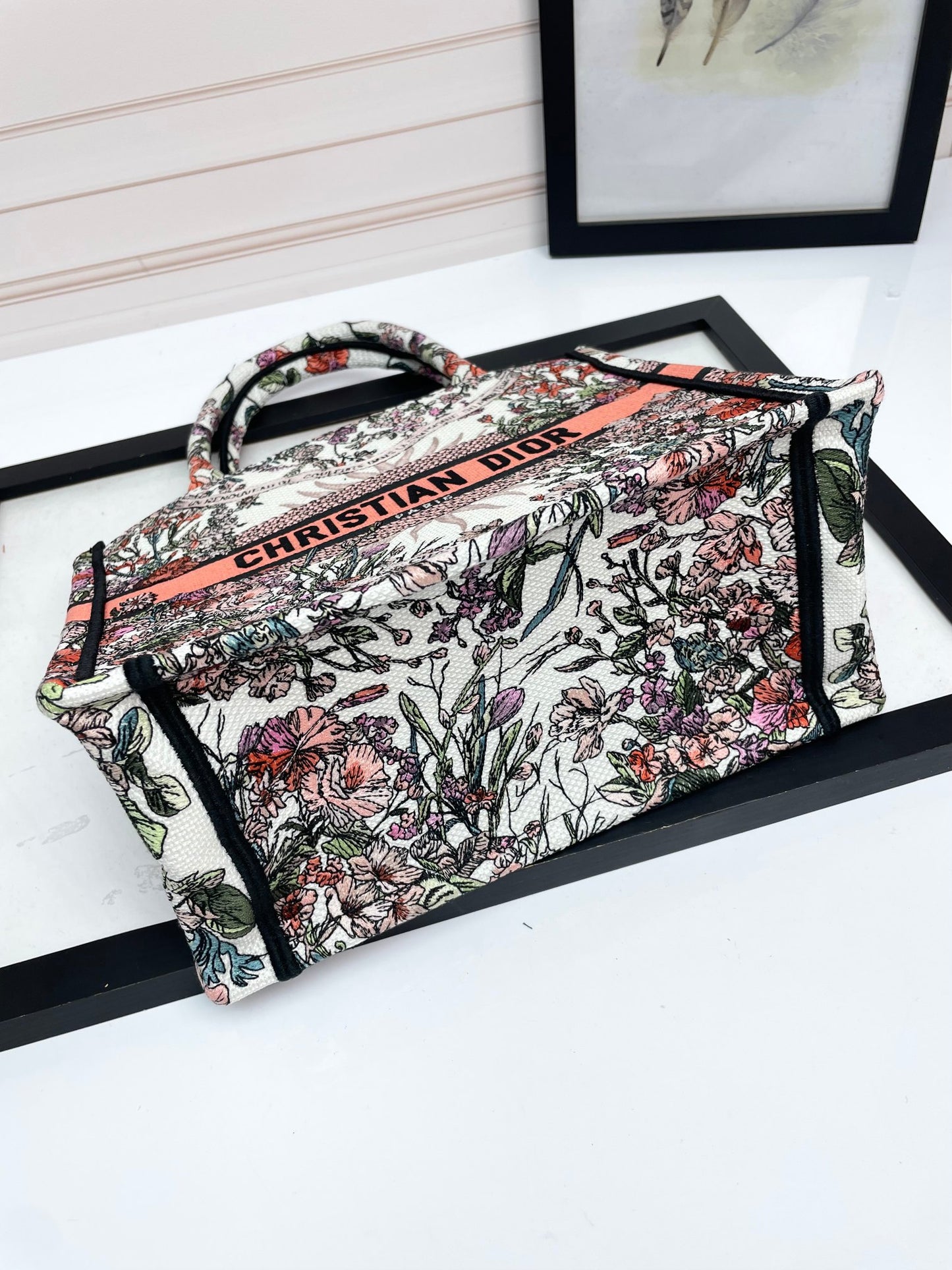 Christian Dior Small Book Tote Bag Botanical Floral Canvas - Pink Multicolor