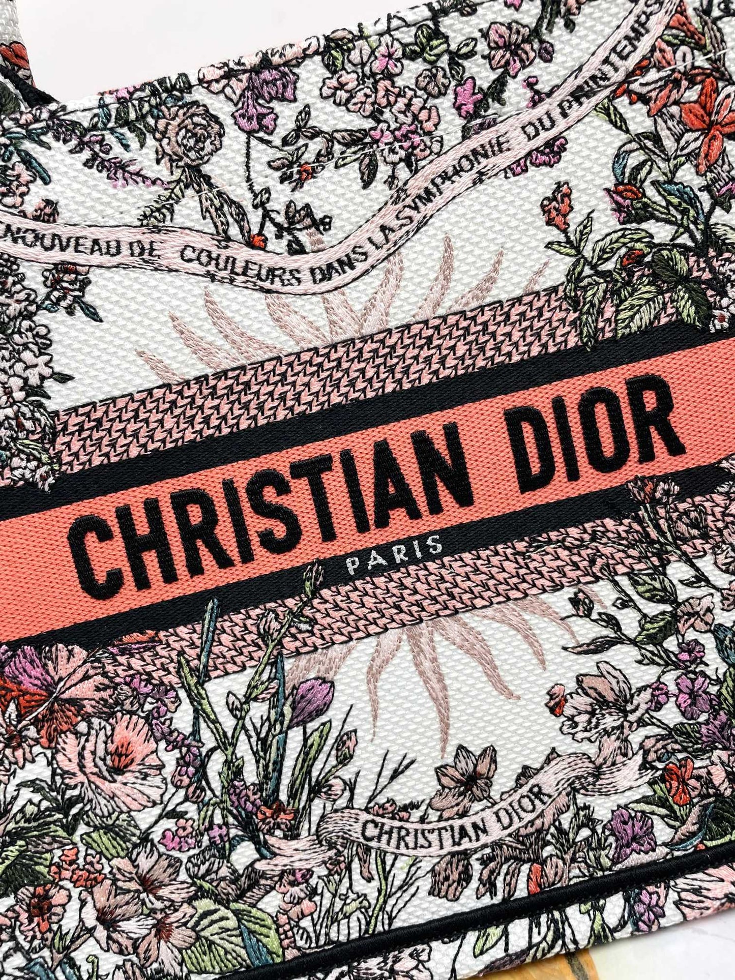 Christian Dior Small Book Tote Bag Botanical Floral Canvas - Pink Multicolor