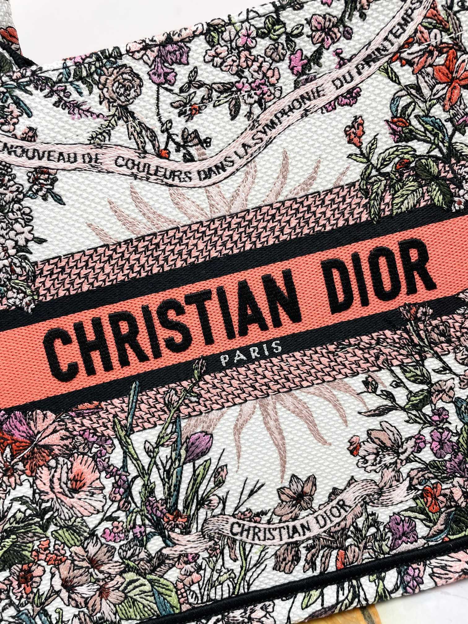 Christian Dior Small Book Tote Bag Botanical Floral Canvas - Pink Multicolor