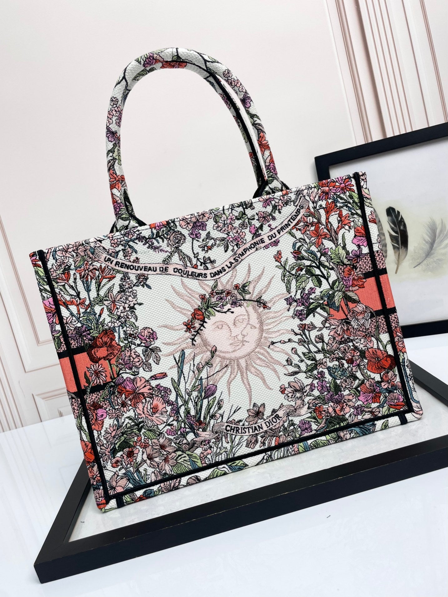 Christian Dior Book Tote - Medium Multicolor Herbarium Embroidery