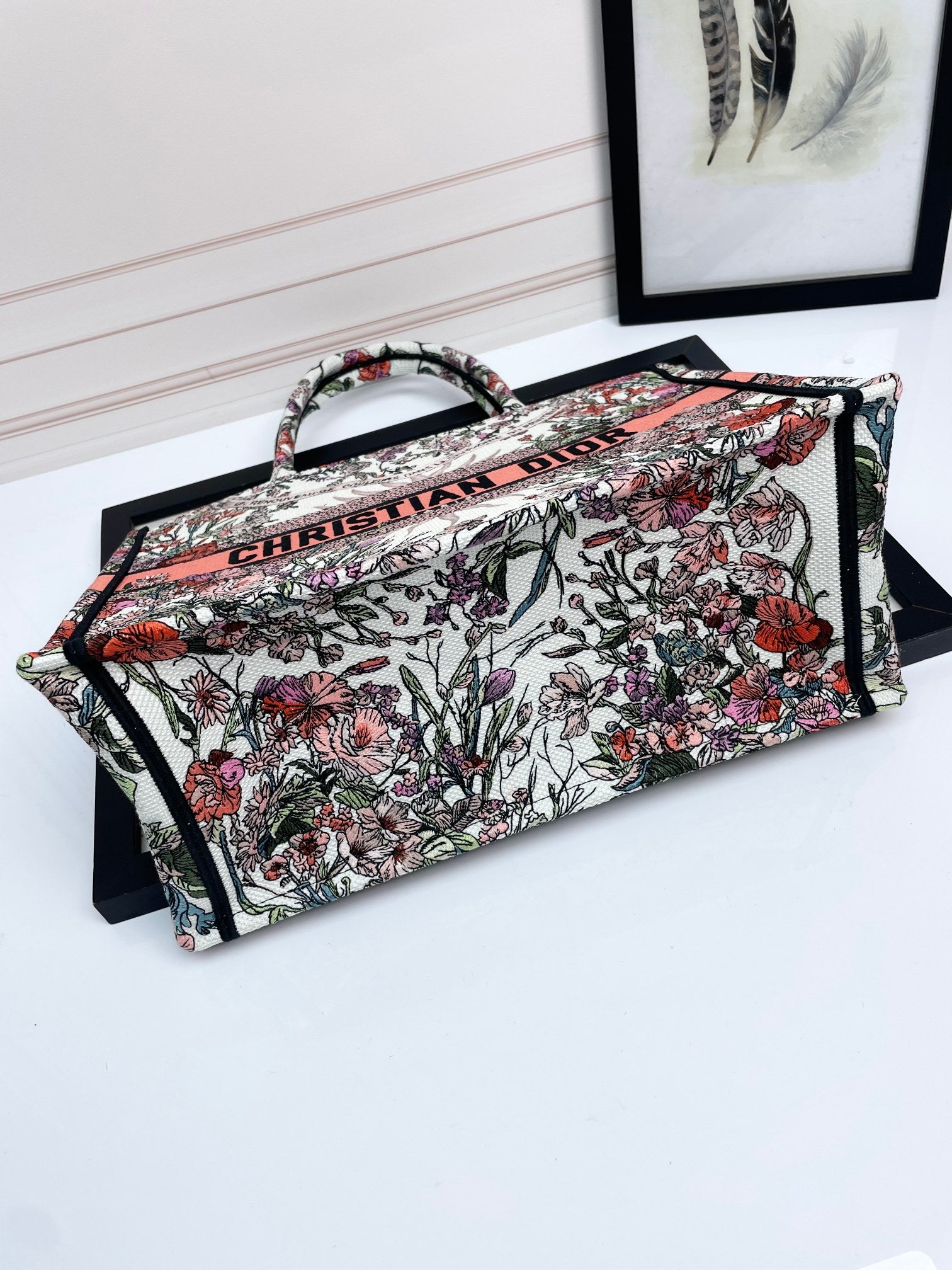 Christian Dior Book Tote - Medium Multicolor Herbarium Embroidery