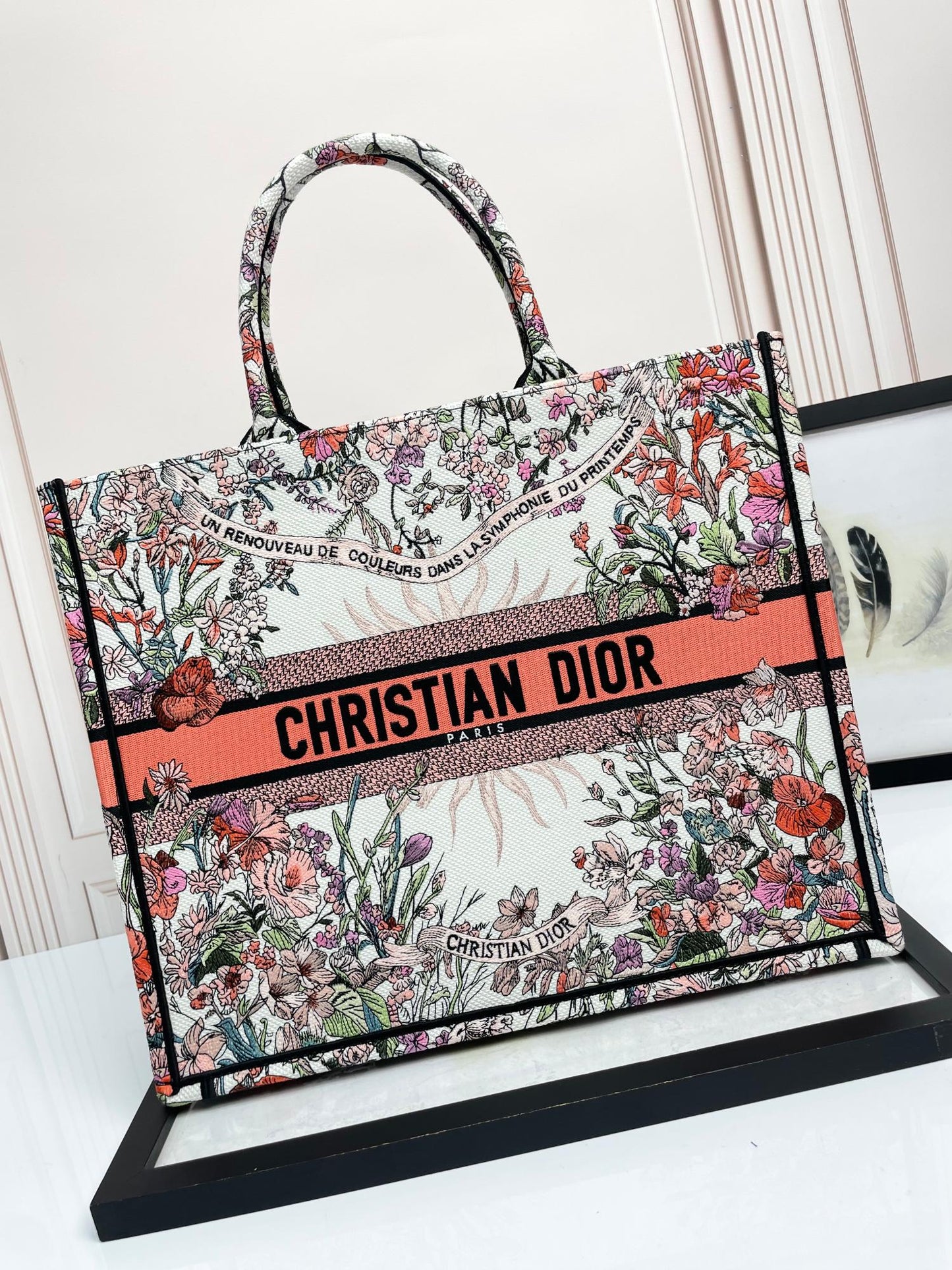 Dior Vintage Floral Embroidered Canvas Tote Bag Large Handbag