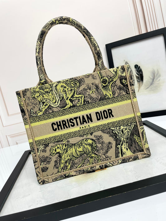 Christian Dior Medium Book Tote Bag Toile de Jouy Reverse Tiger Embroidery