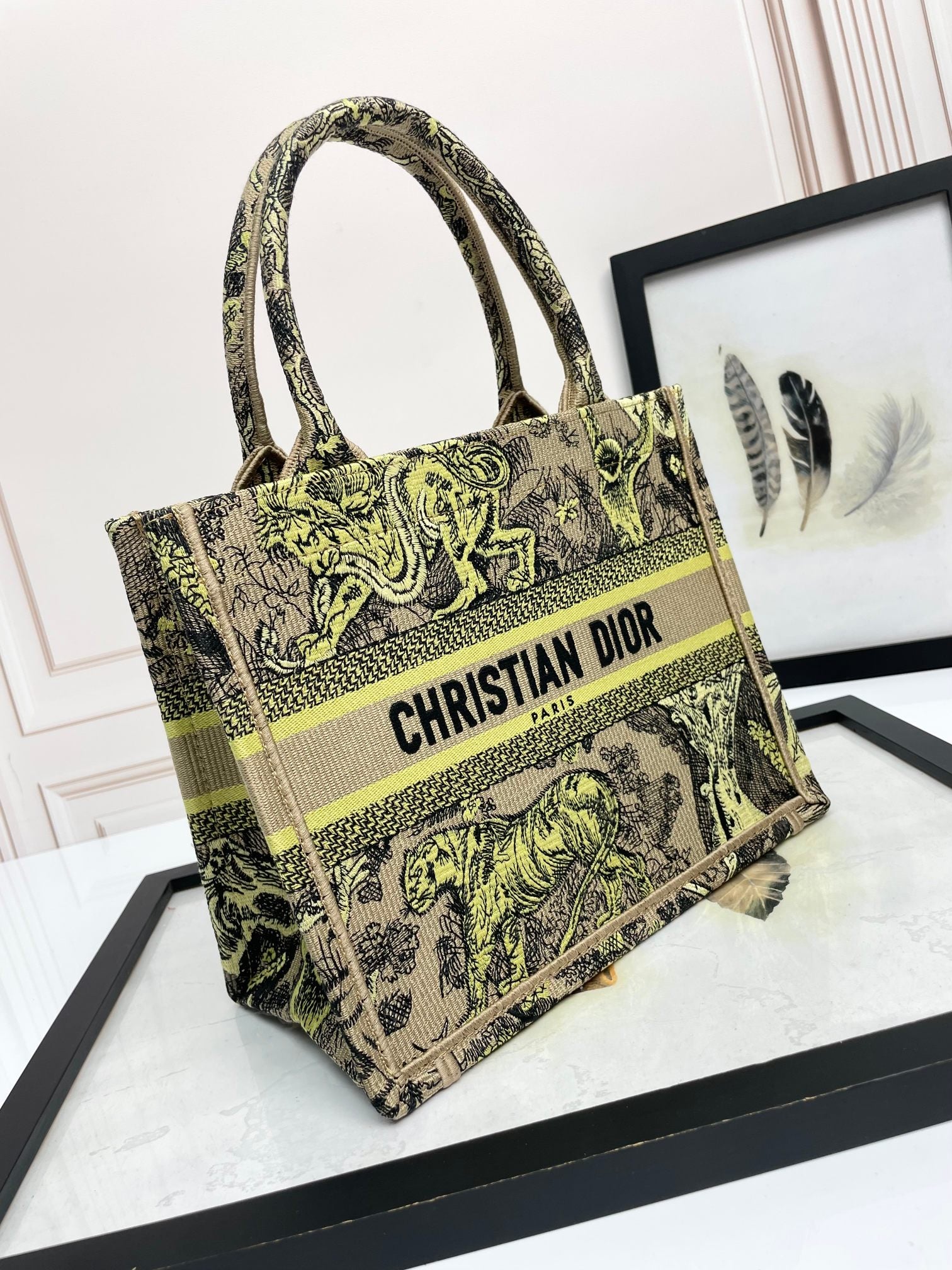 Christian Dior Medium Book Tote Bag Toile de Jouy Reverse Tiger Embroidery