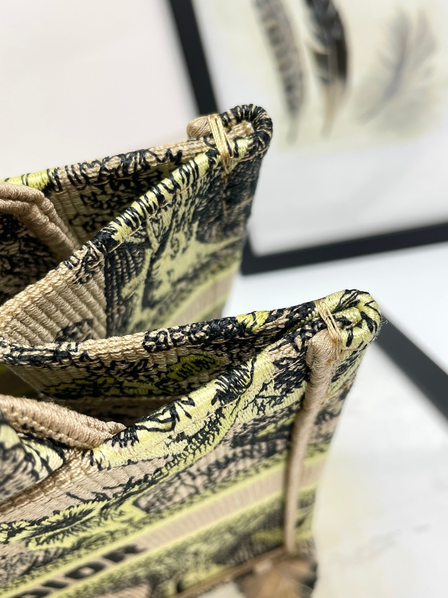 Christian Dior Book Tote Yellow and Beige Toile de Jouy Sauvage Embroidery