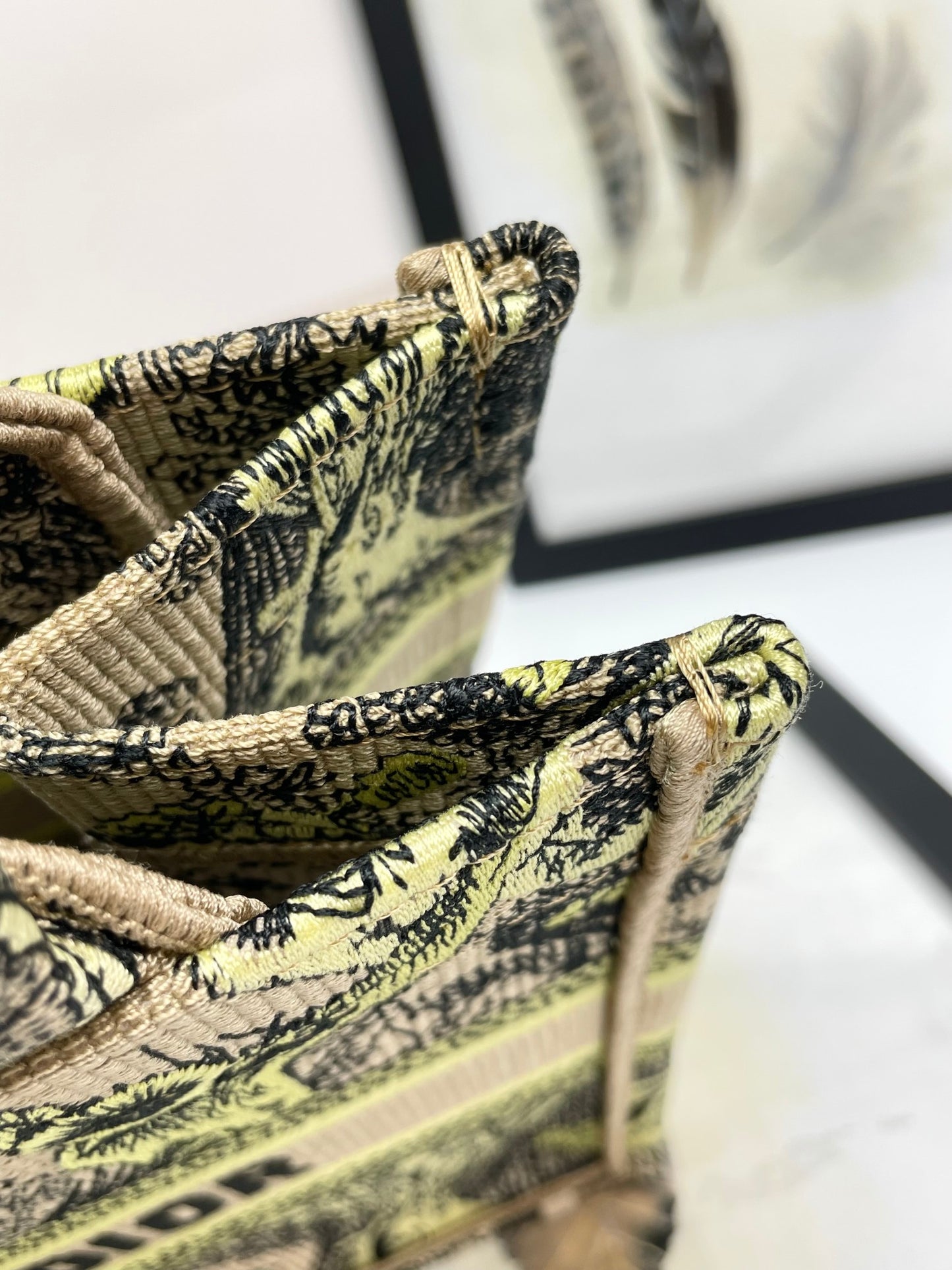 Christian Dior Medium Book Tote Yellow Multicolored Tiger Embroidered Canvas Bag