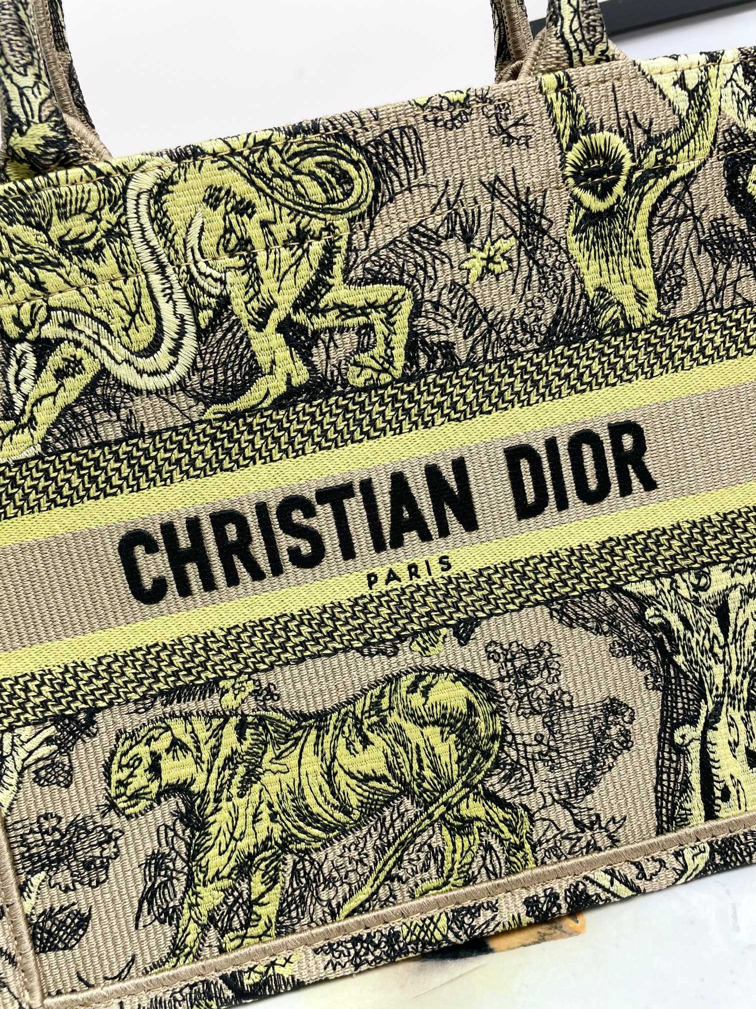 Christian Dior Medium Book Tote Bag Toile de Jouy Reverse Tiger Embroidery