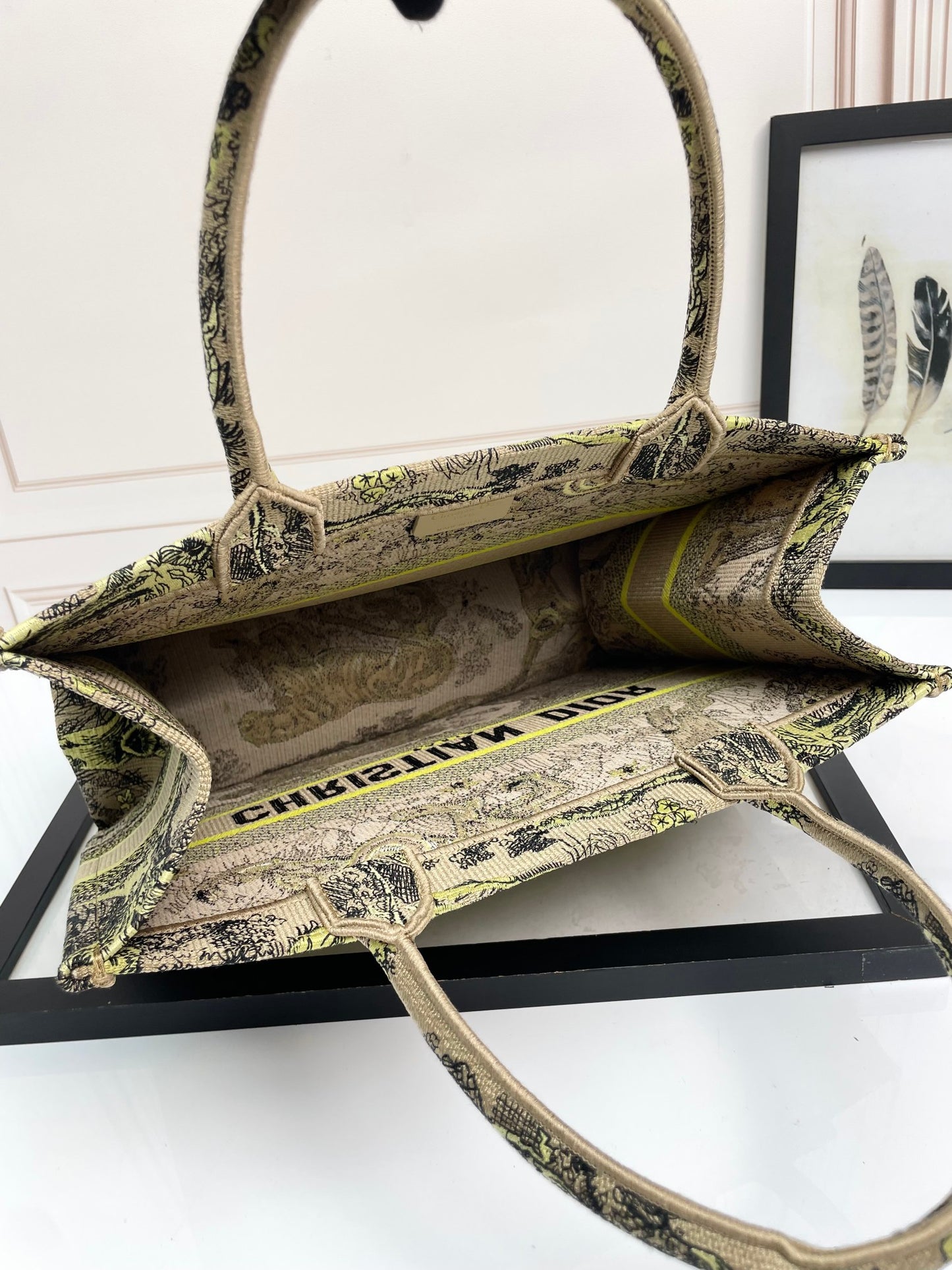Christian Dior Medium Book Tote Lime Green Toile de Jouy Sauvage Embroidery