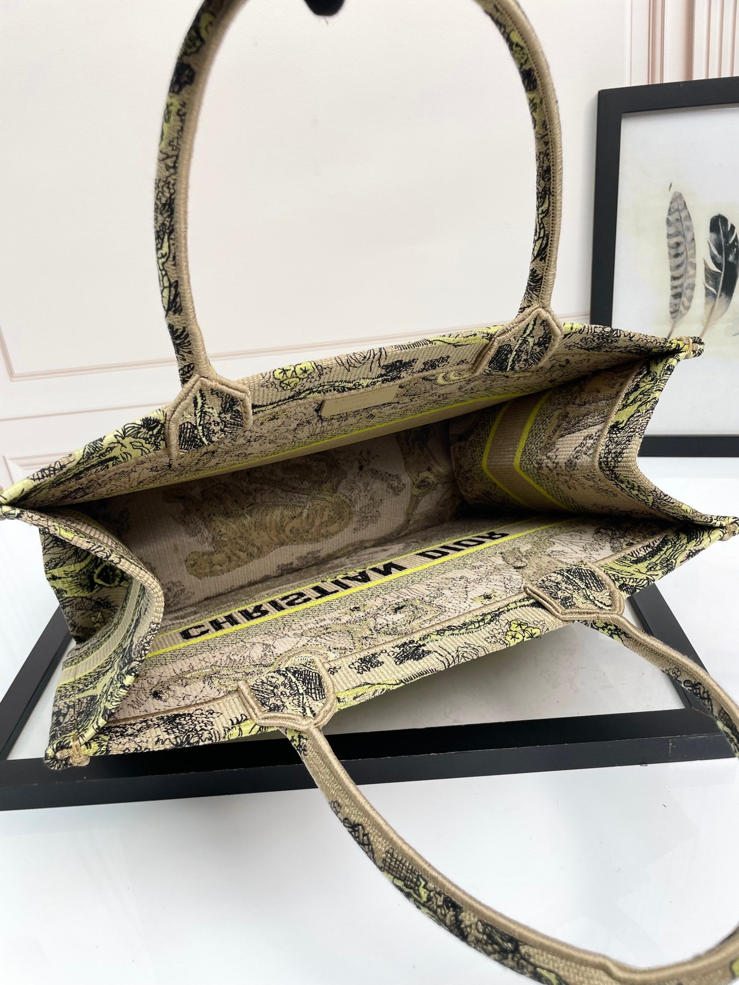 Dior Embroidered Jungle Animal Print Canvas Tote Bag with Top Handles