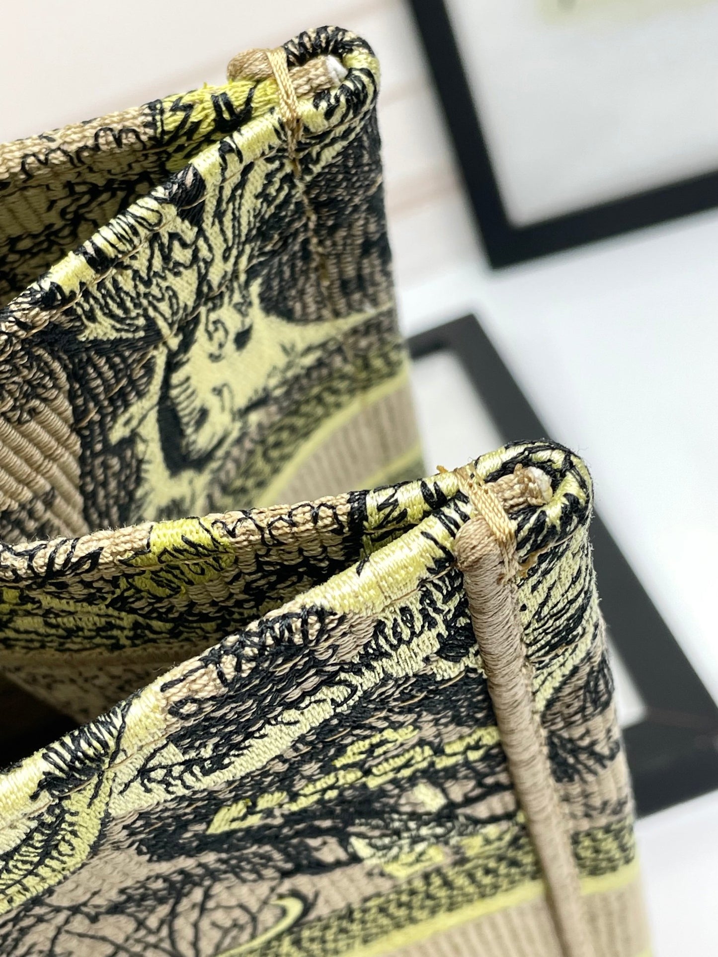 Christian Dior Medium Book Tote Lime Green Toile de Jouy Sauvage Embroidery