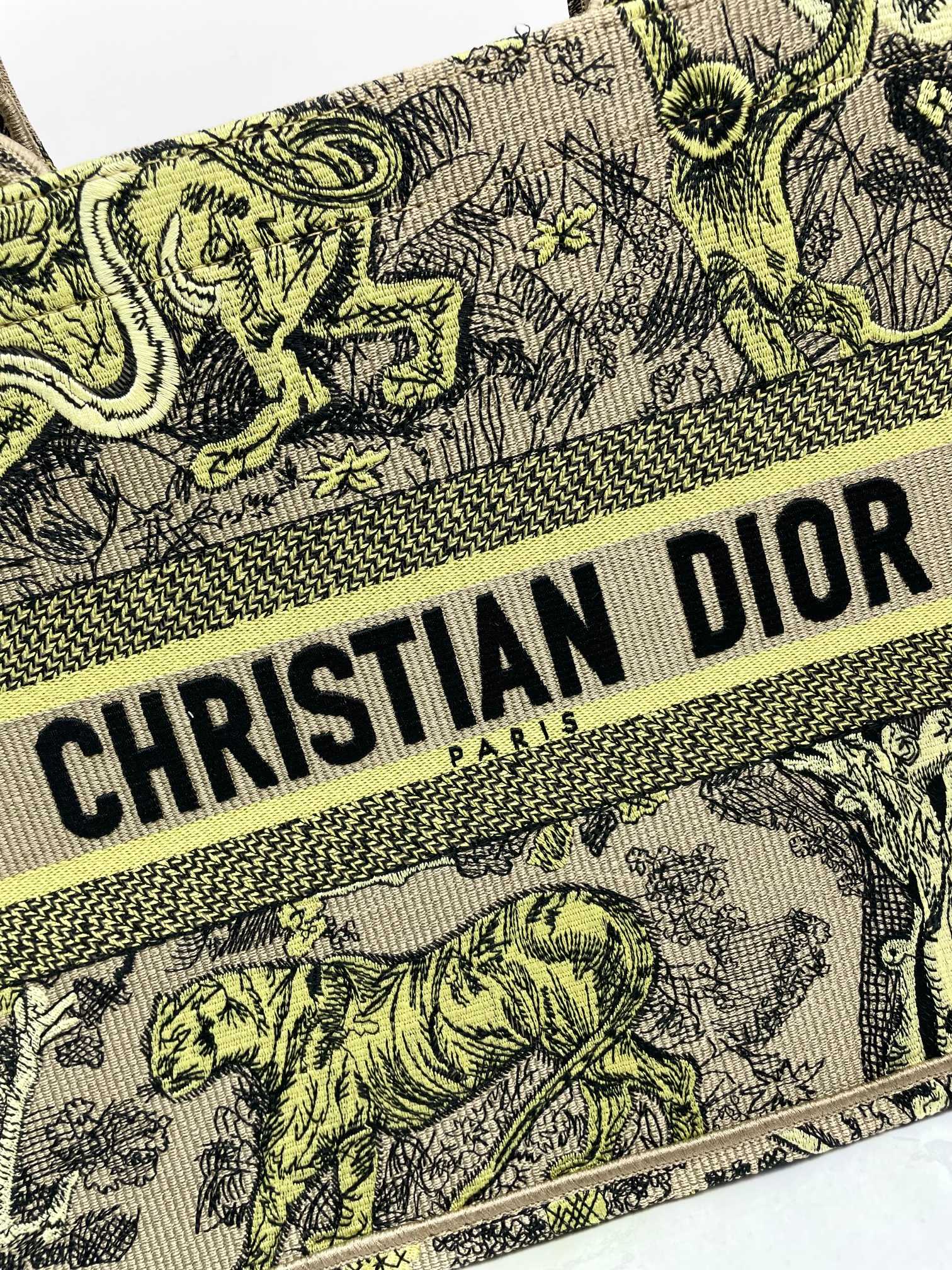 Christian Dior Large Book Tote Bag - Green Toile de Jouy Tiger Embroidery