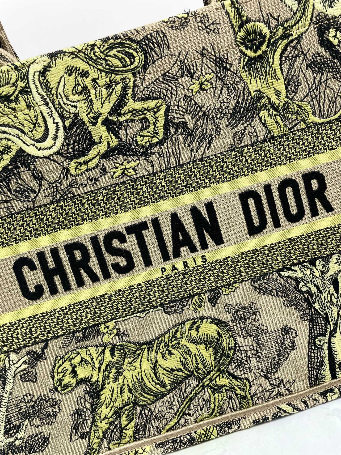 Christian Dior Medium Book Tote Toile de Jouy Tiger Embroidery Bag