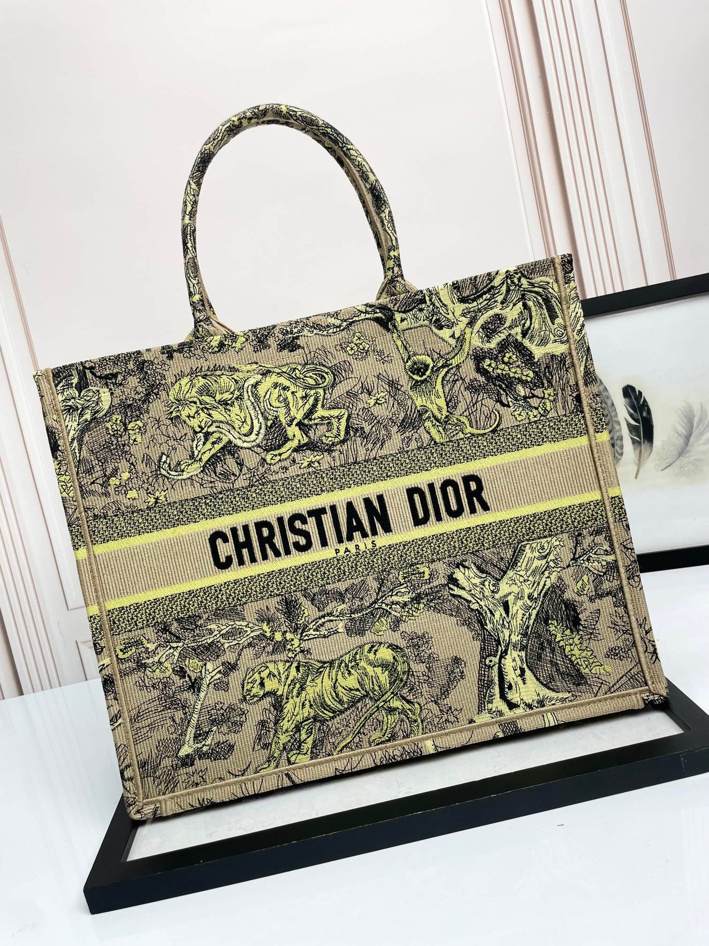 Christian Dior Large Book Tote - Beige and Multi-Color Toile de Jouy Zodiac Embroidery