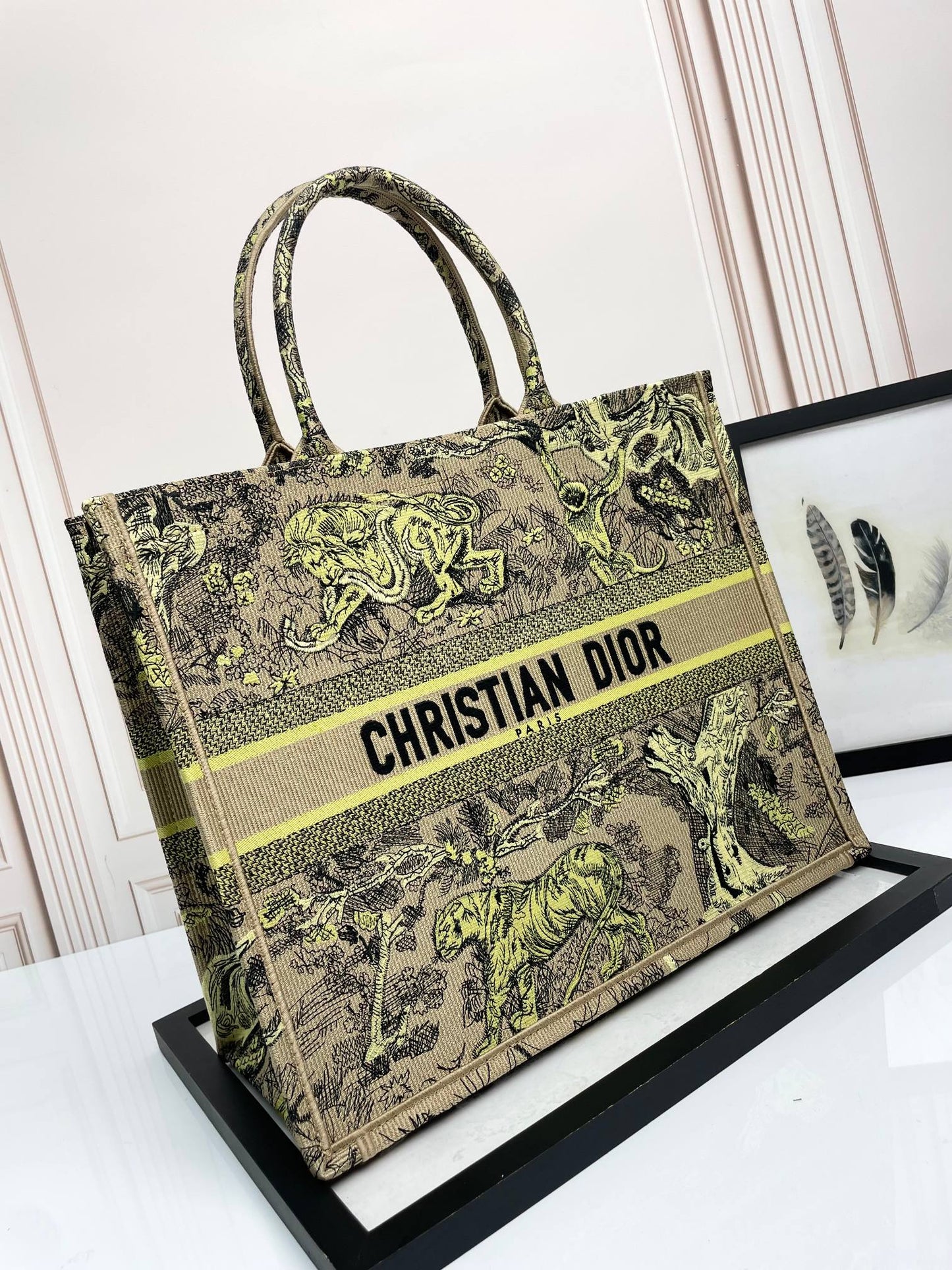 Christian Dior Large Book Tote - Beige and Multi-Color Toile de Jouy Zodiac Embroidery