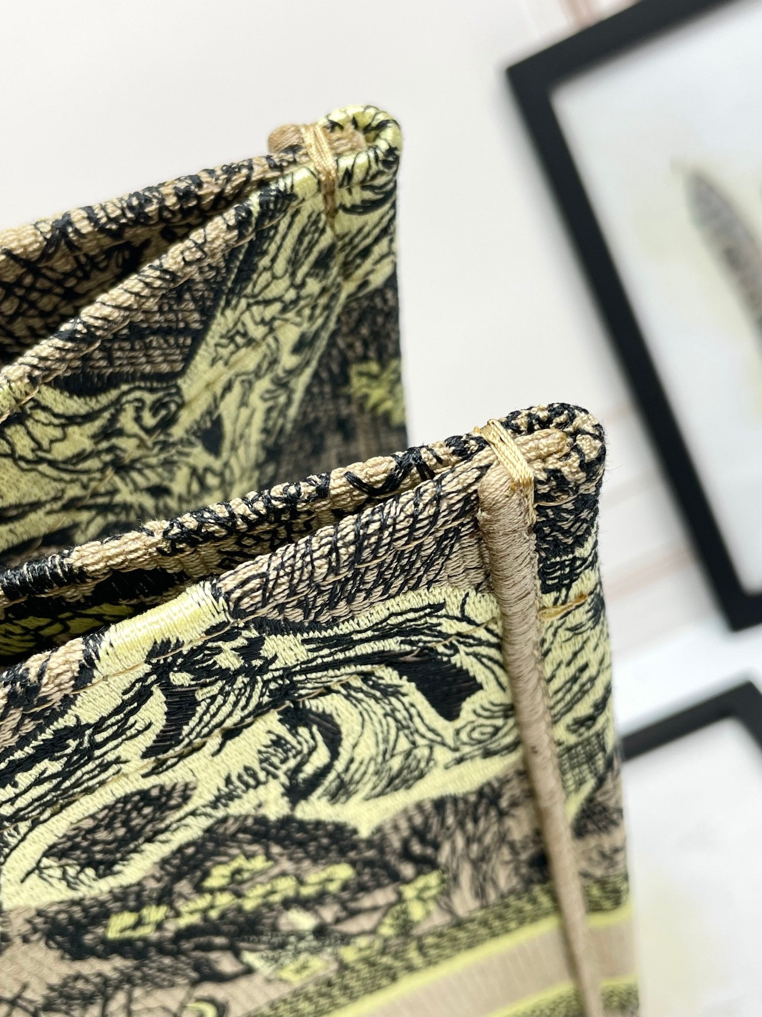 Christian Dior Large Book Tote Bag - Beige and Green Toile de Jouy Canvas