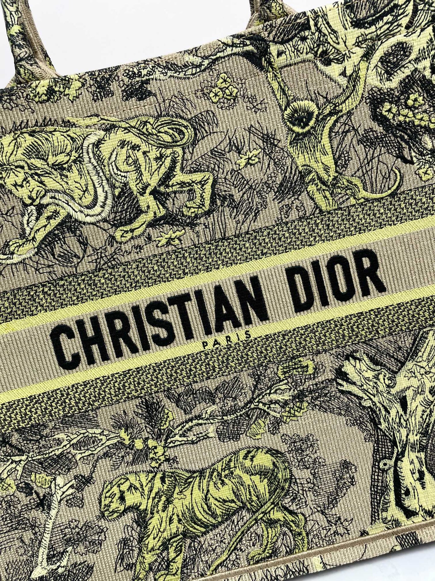 Christian Dior Large Book Tote Bag - Beige and Green Toile de Jouy Canvas