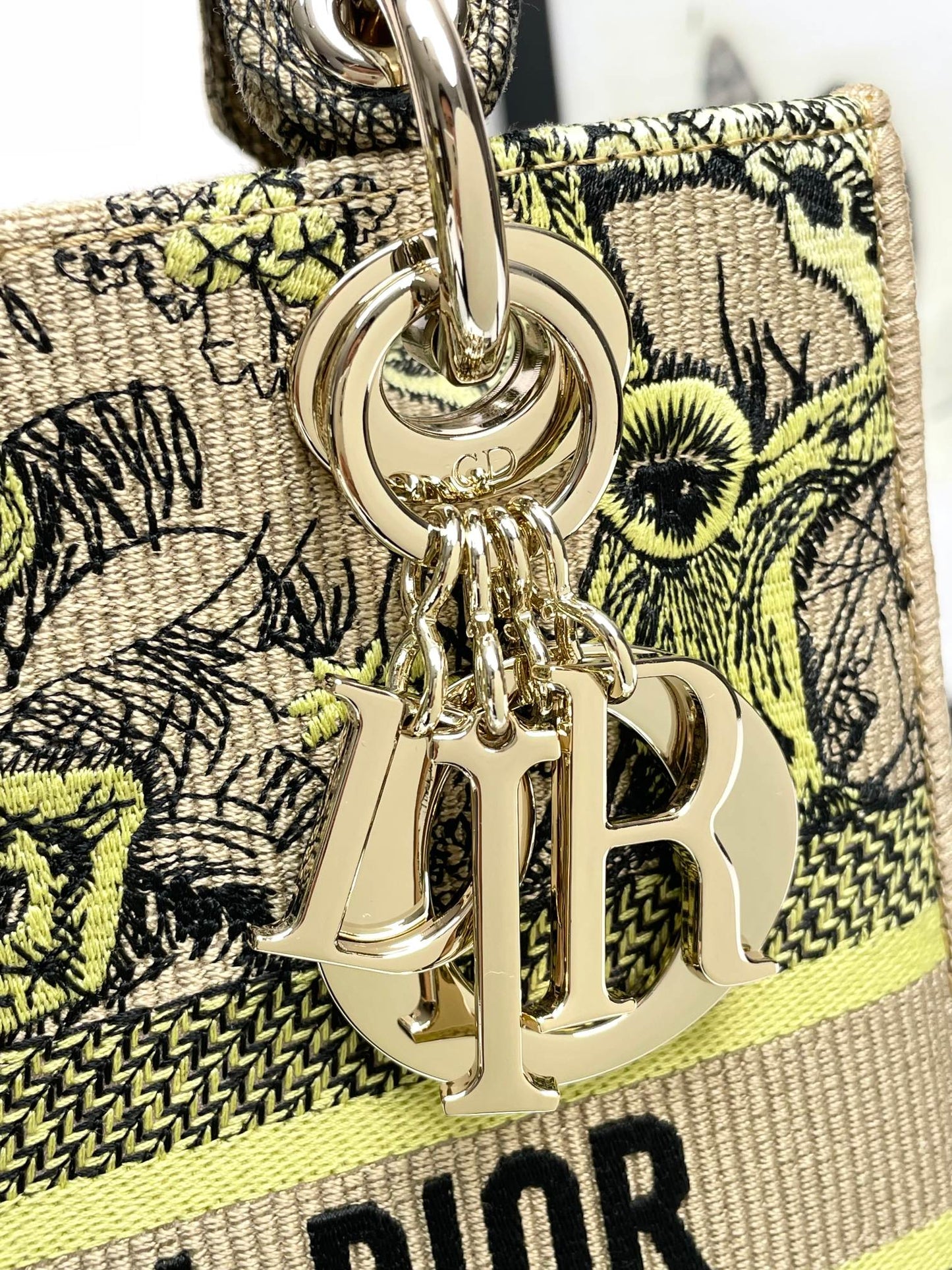 Christian Dior Lady D-Lite Bag Yellow Reverse Toile de Jouy Embroidery Medium