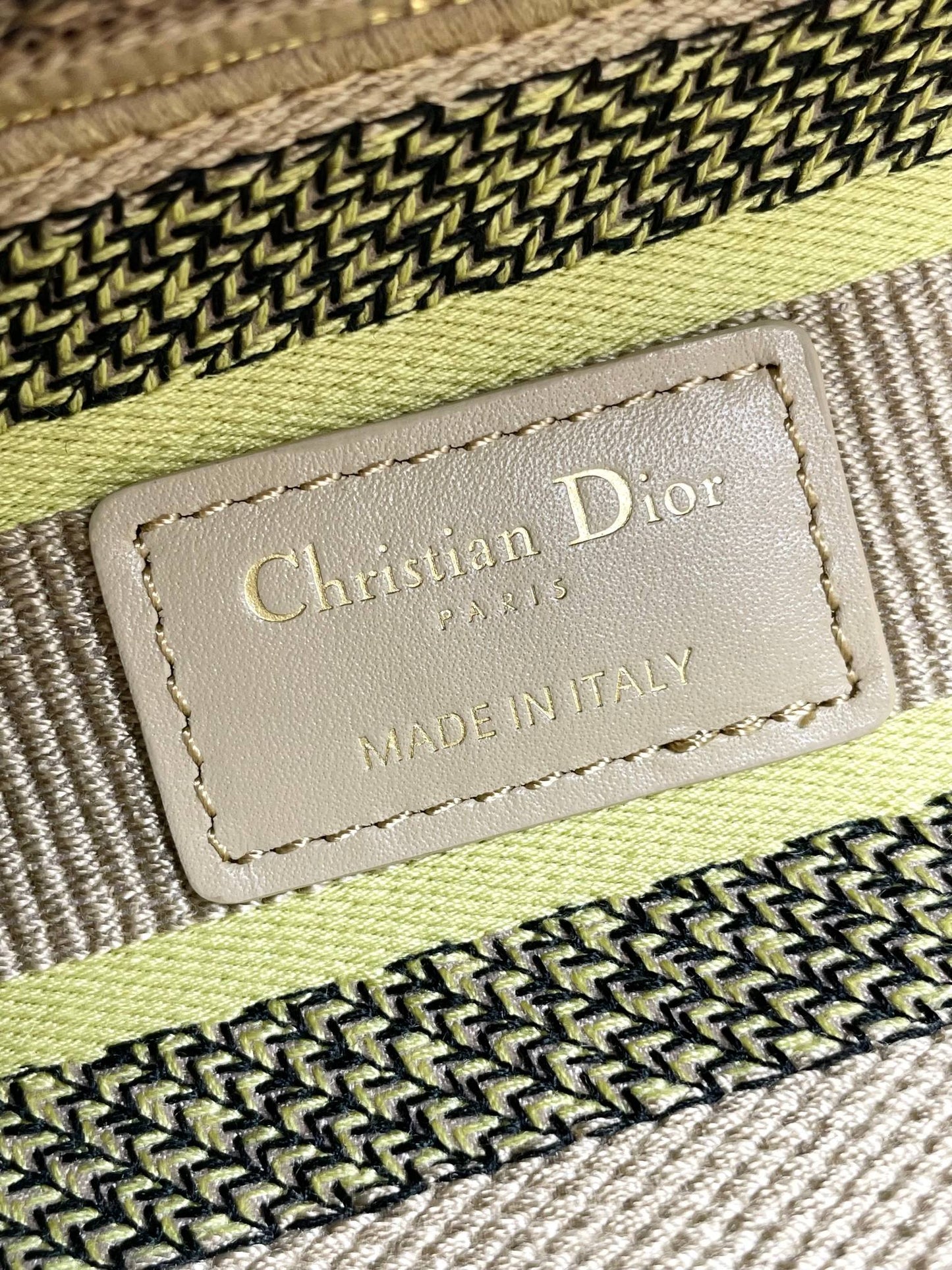 Christian Dior Lady D-Lite Bag - Green & Beige Embroidered Toile de Jouy