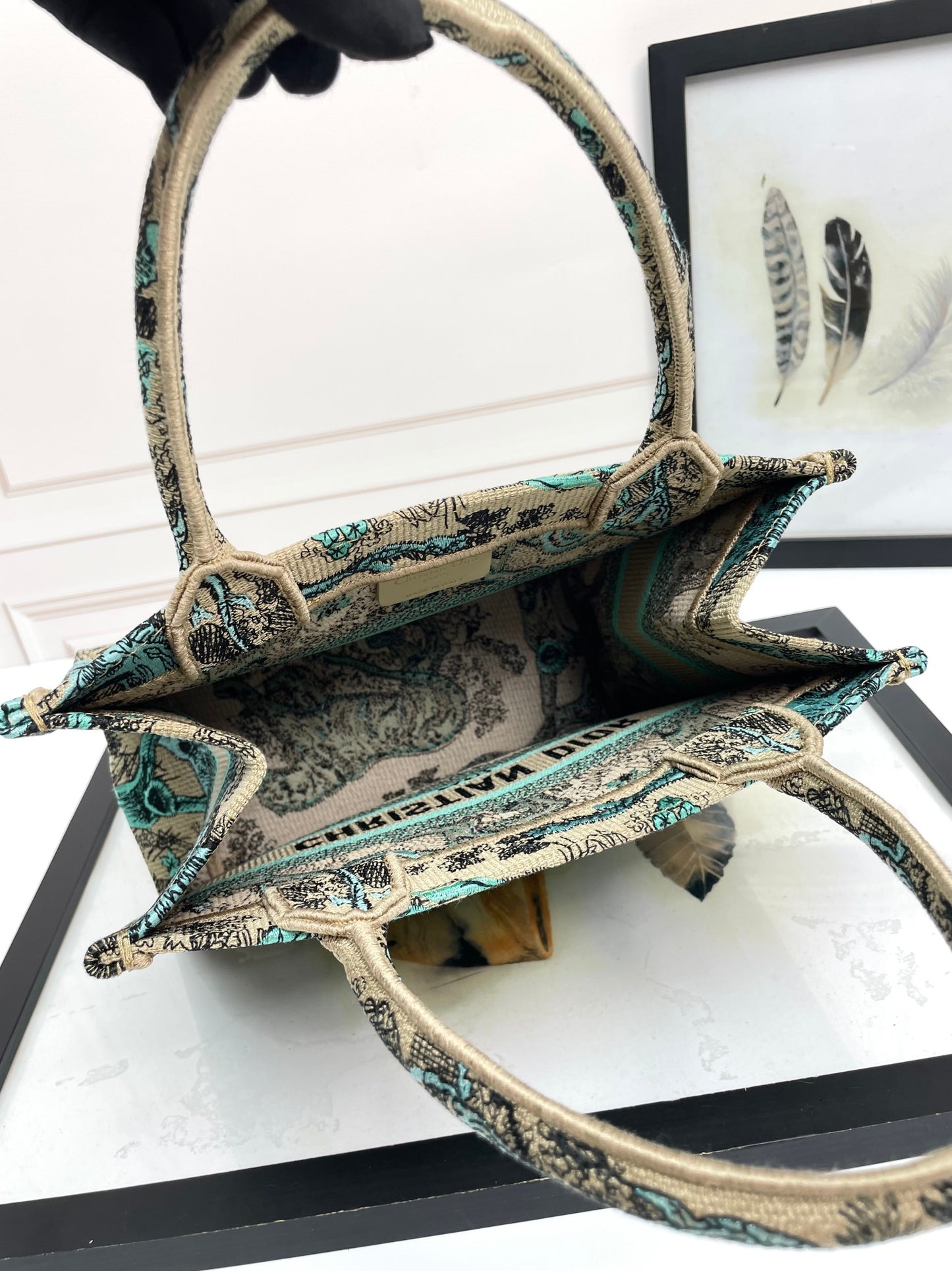 Christian Dior Medium Book Tote Toile de Jouy Reverse Canvas Green & Beige