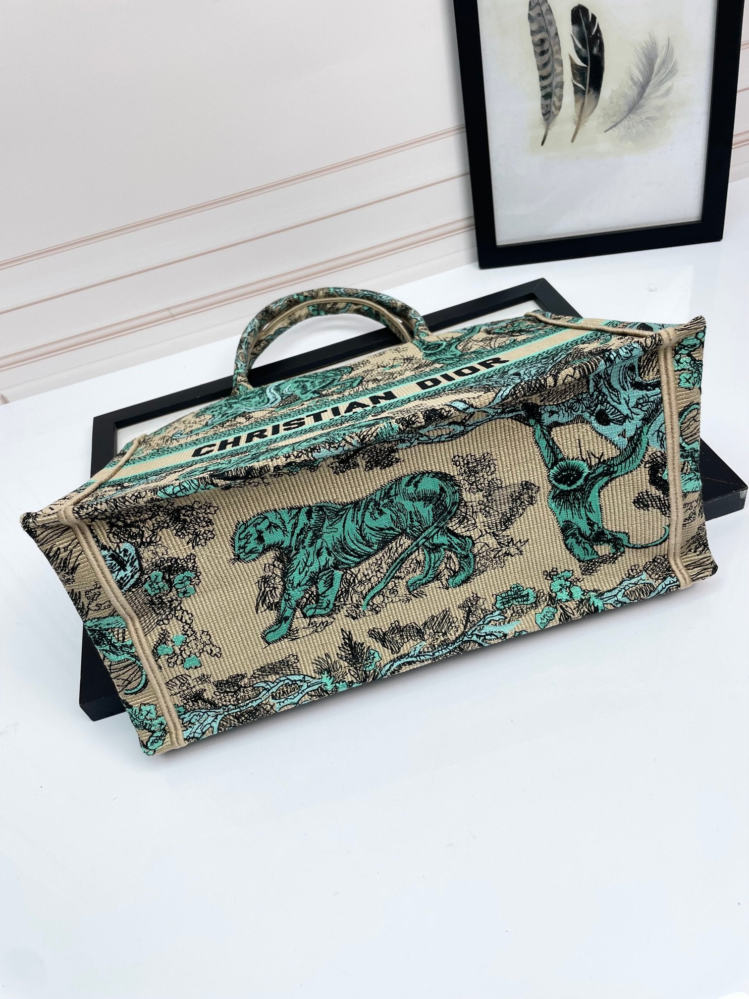 Christian Dior Book Tote Bag Green Toile de Jouy Sauvage Embroidered Canvas