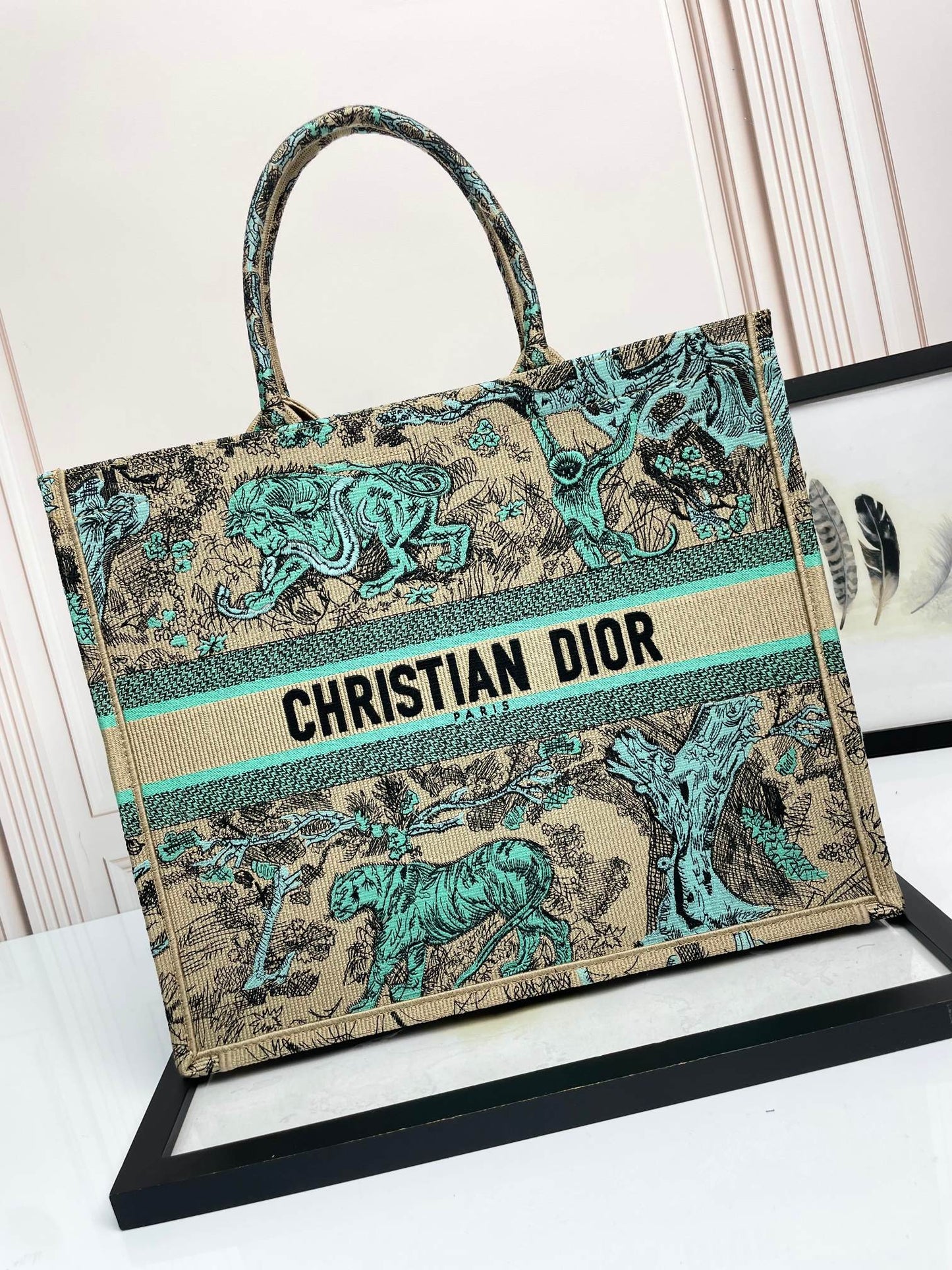 Christian Dior Book Tote - Toile de Jouy Animals Canvas Bag - Beige &amp; Green