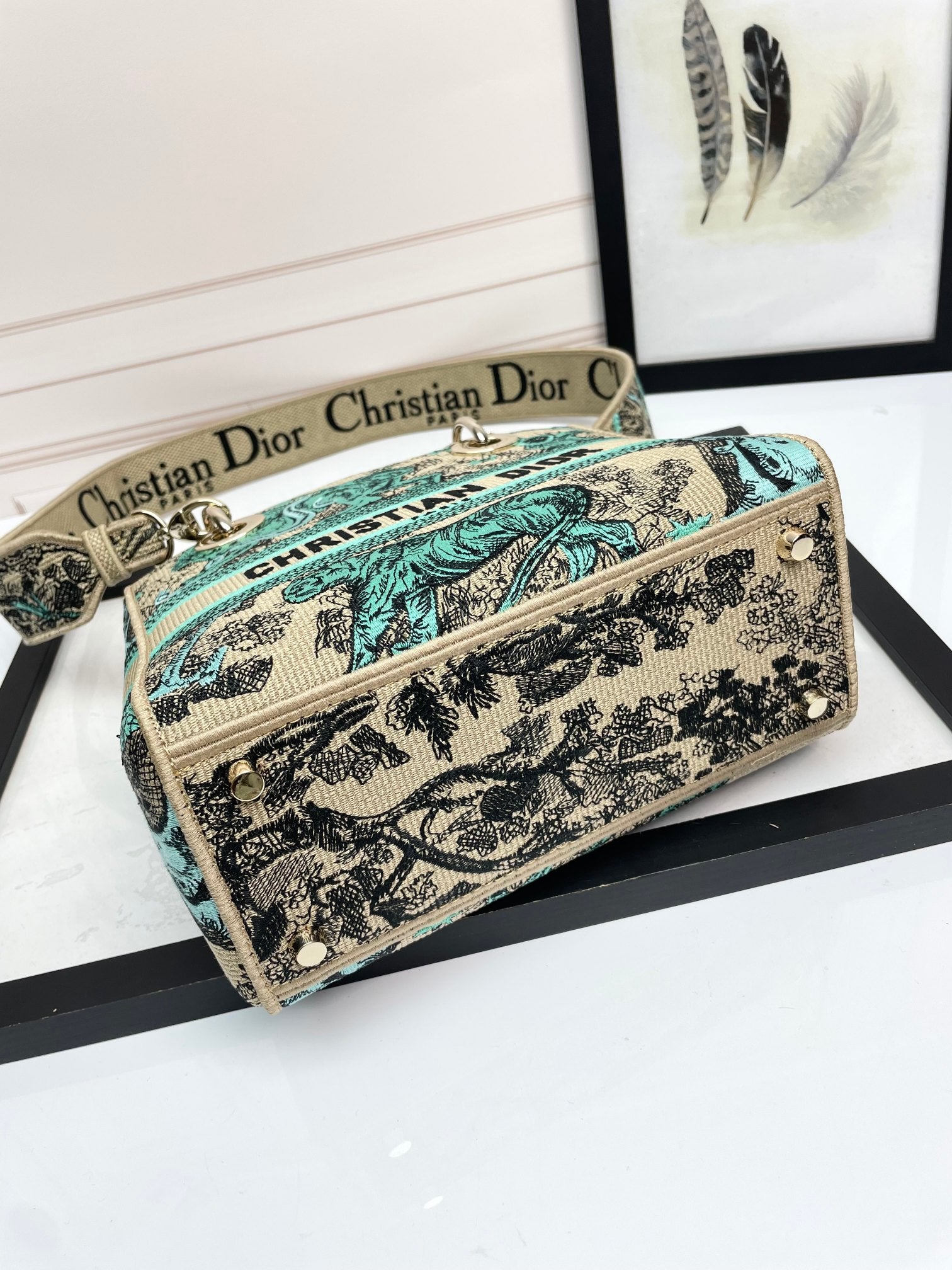 Dior Green Tiger Animal Print Embroidered Canvas Top Handle Handbag