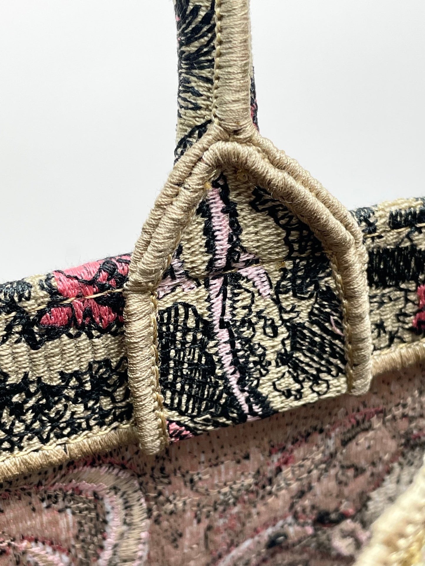 Dior Vintage Pink Tiger Embroidered Canvas Tote Bag with Handles