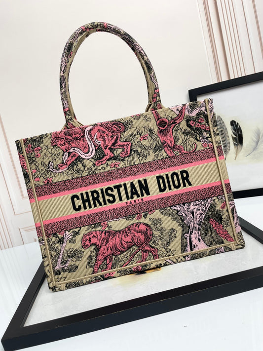 Christian Dior Book Tote Pink Toile de Jouy Sauvage Embroidery Handbag