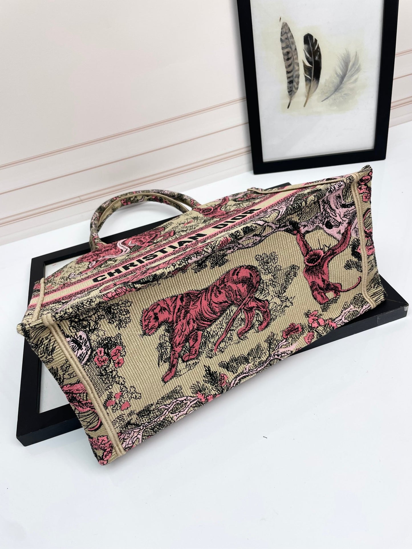 Christian Dior Book Tote Pink Toile de Jouy Sauvage Embroidery Handbag