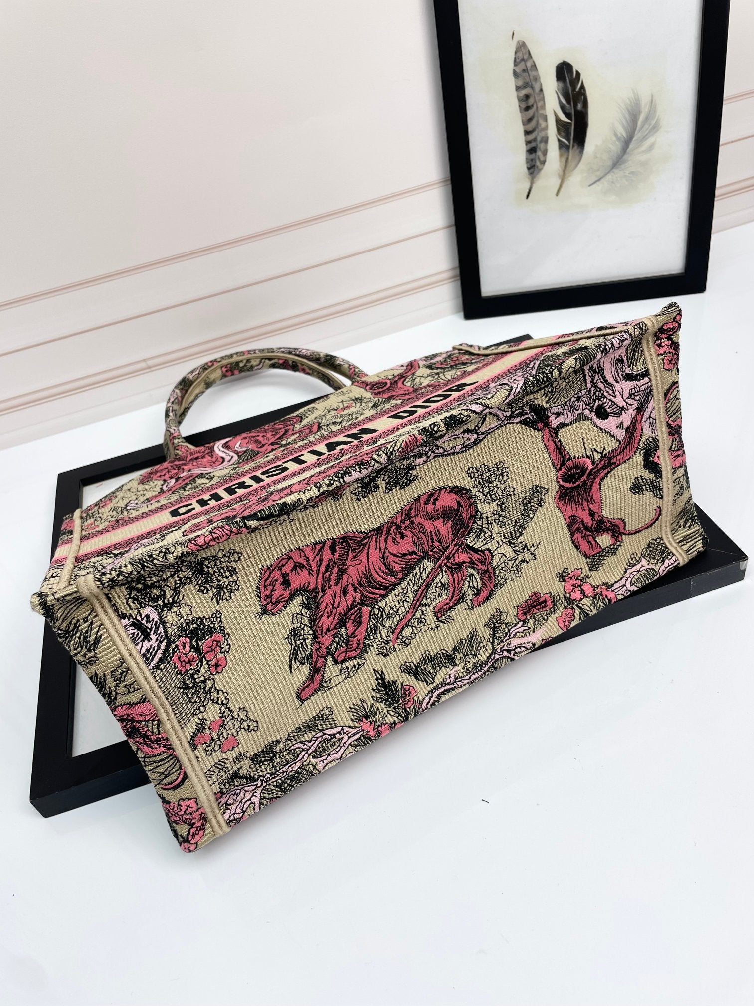 Christian Dior Book Tote Pink Toile de Jouy Sauvage Embroidery Handbag
