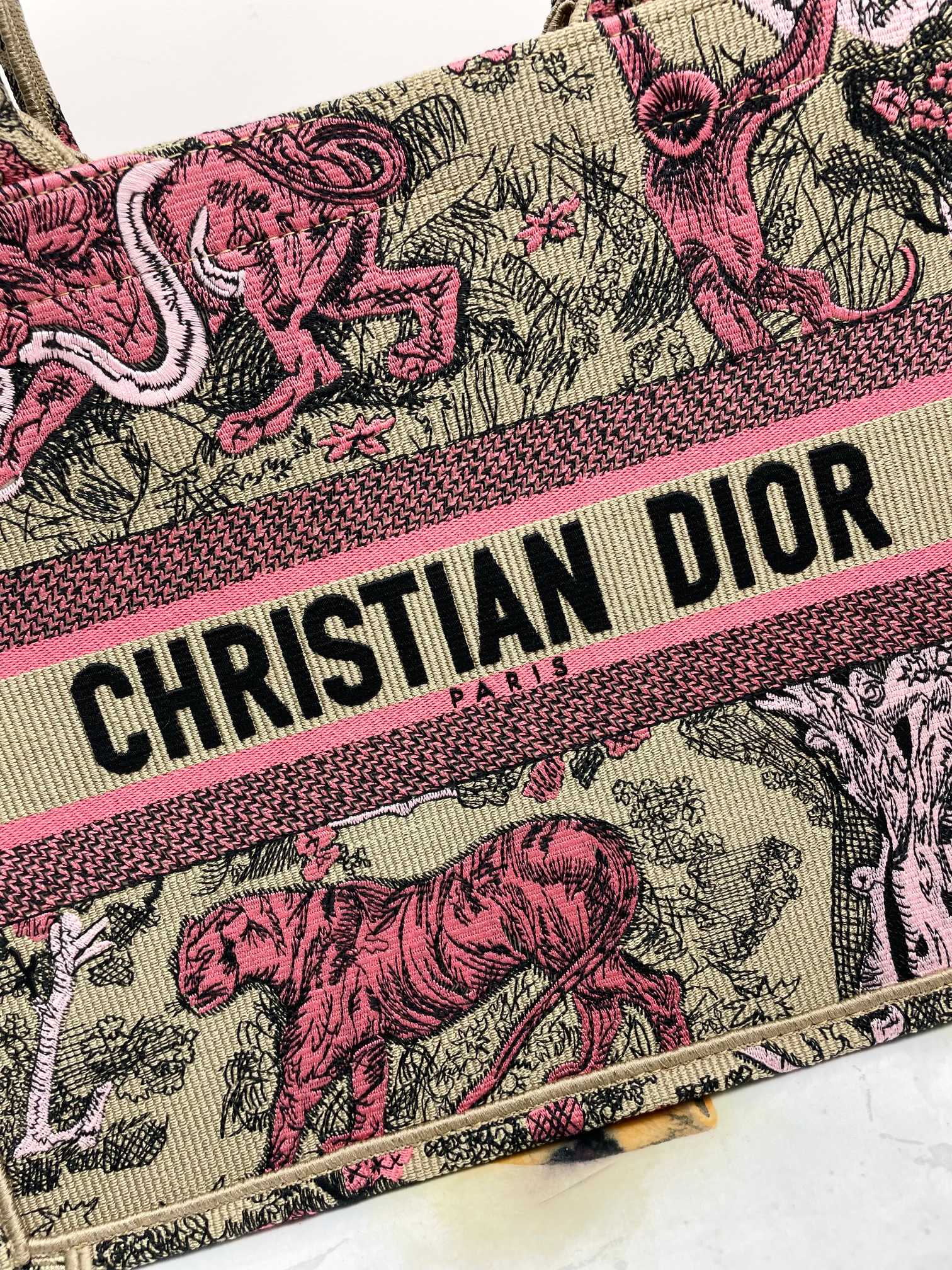 Christian Dior Book Tote Pink Toile de Jouy Sauvage Embroidery Handbag