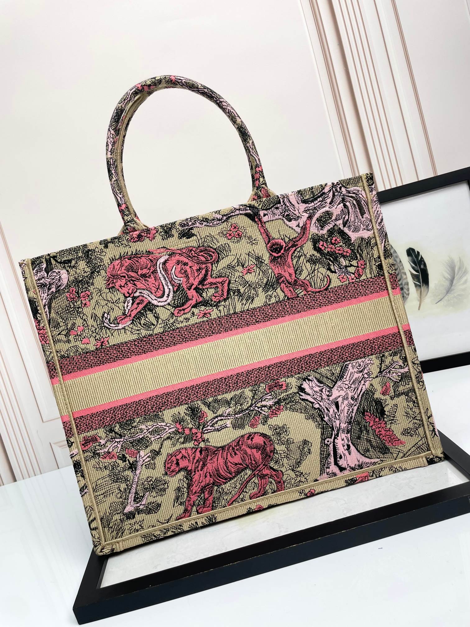 Christian Dior Medium Book Tote - Pink Toile de Jouy Embroidery