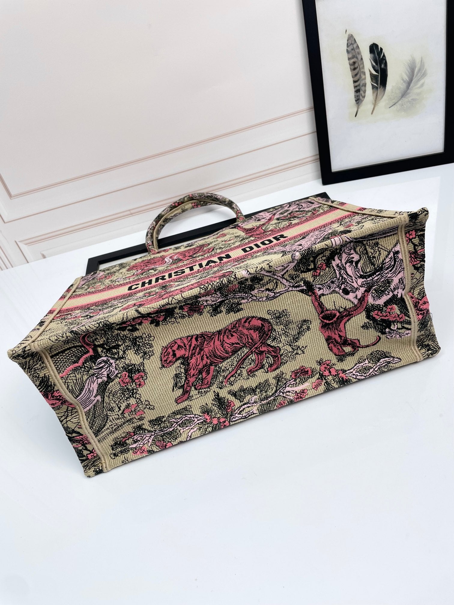 Christian Dior Medium Book Tote - Pink Toile de Jouy Embroidery