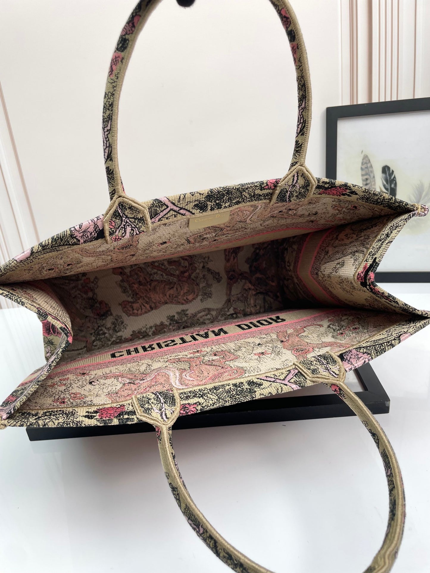 Christian Dior Medium Book Tote - Pink Toile de Jouy Embroidery