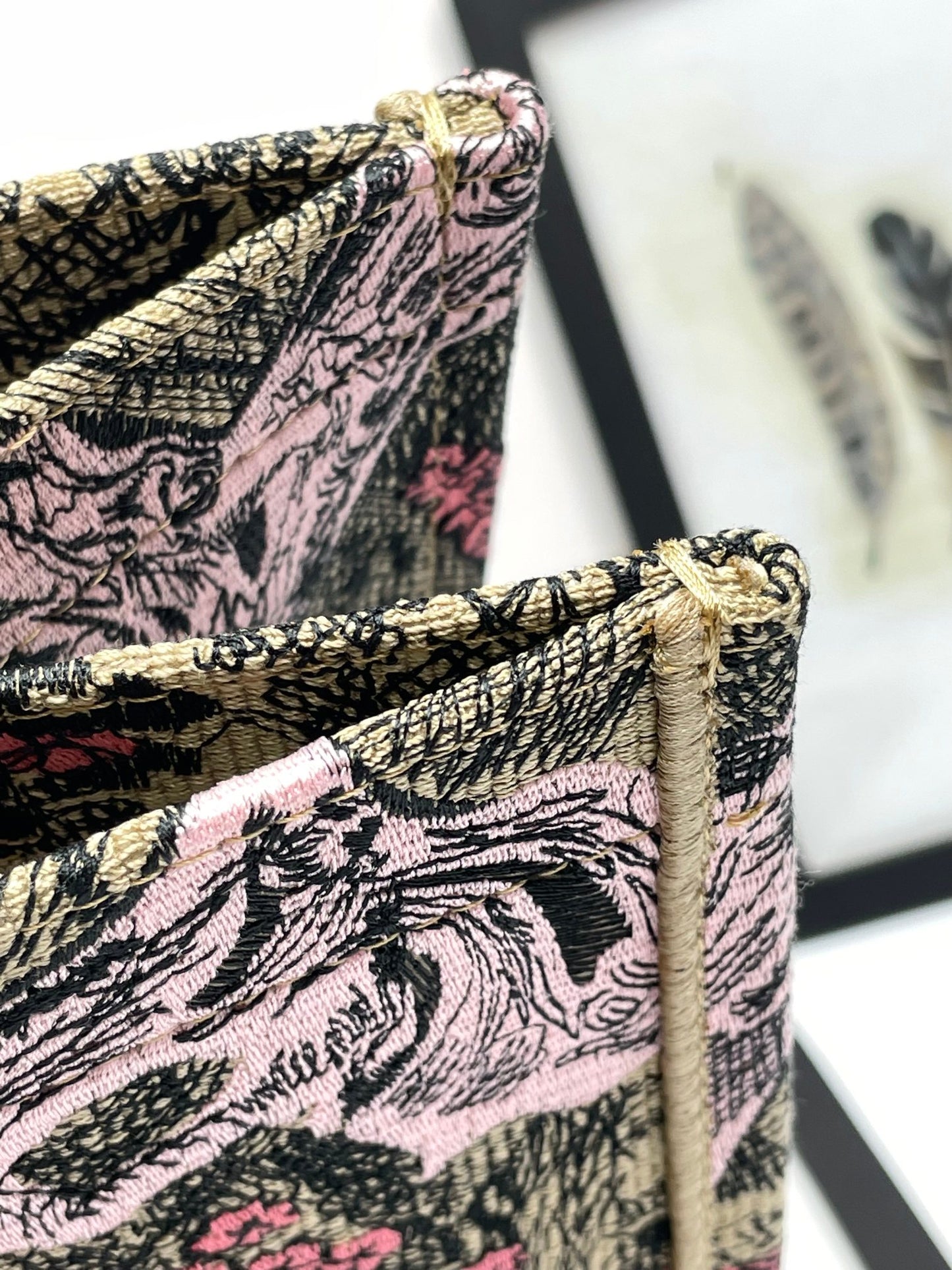 Dior Vintage Embroidered Jungle Animal Canvas Tote Bag with Top Handles