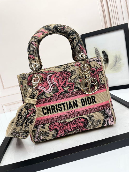 Christian Dior Medium Lady D-Lite Bag - Burgundy Toile de Jouy Reverse Embroidery