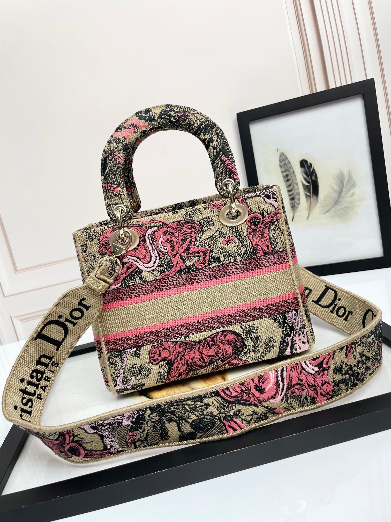 Christian Dior Medium Lady D-Lite Bag - Burgundy Toile de Jouy Reverse Embroidery