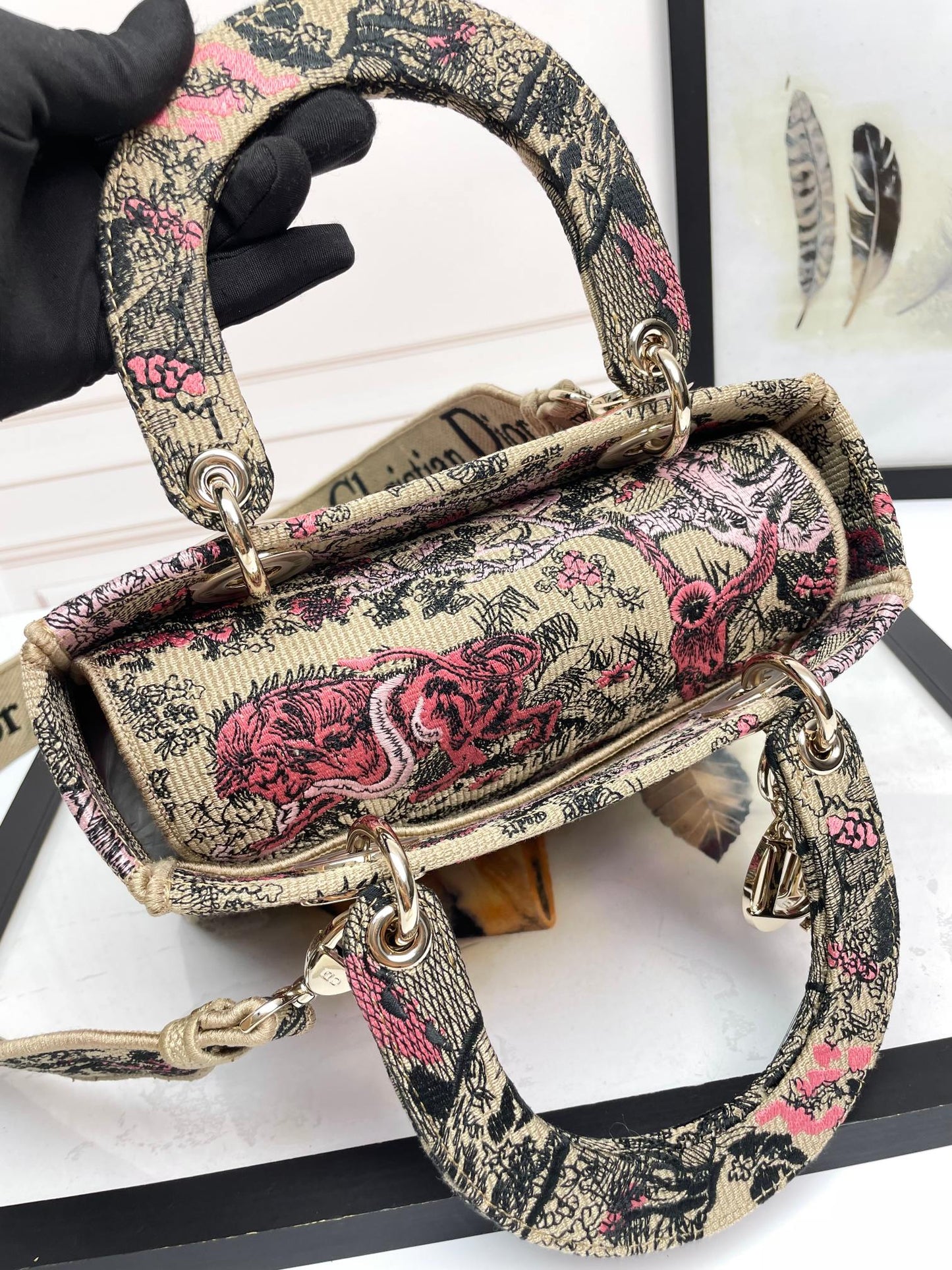 Christian Dior Medium Lady D-Lite Bag - Burgundy Toile de Jouy Reverse Embroidery
