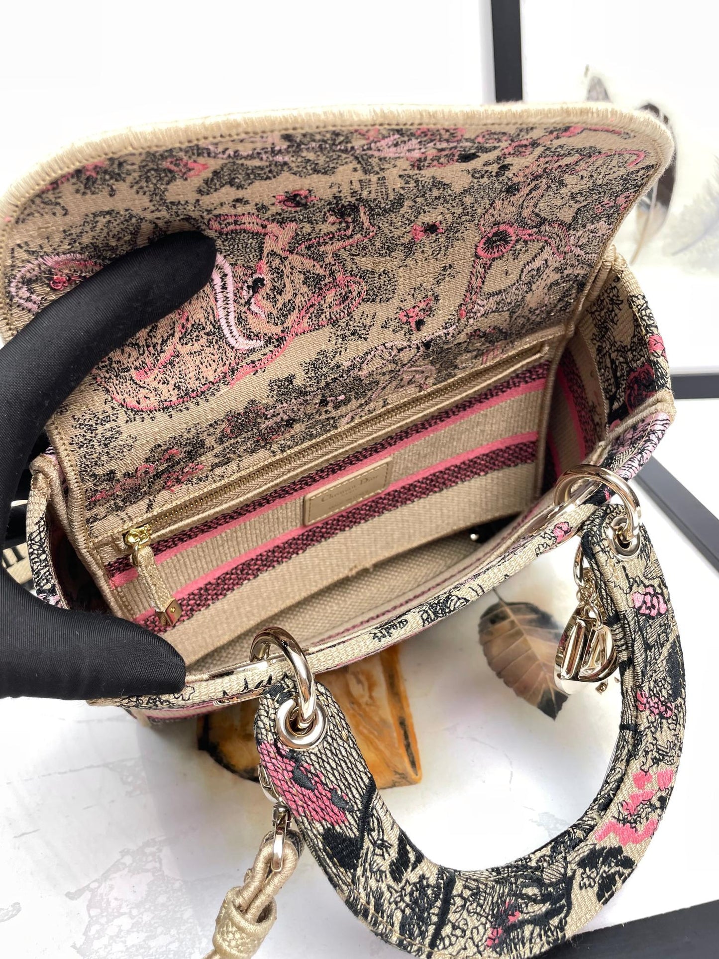Christian Dior Medium Lady D-Lite Bag - Burgundy Toile de Jouy Reverse Embroidery