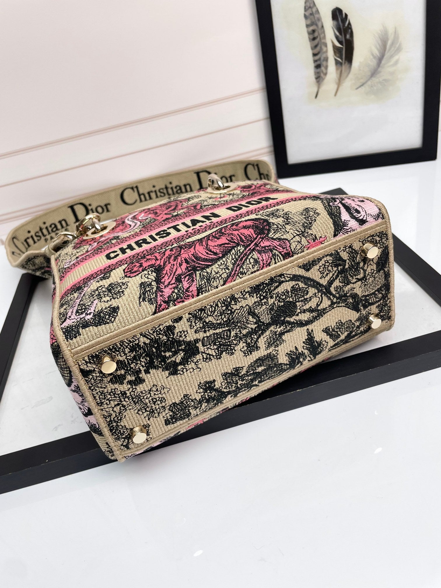 Christian Dior Medium Lady D-Lite Bag - Burgundy Toile de Jouy Reverse Embroidery