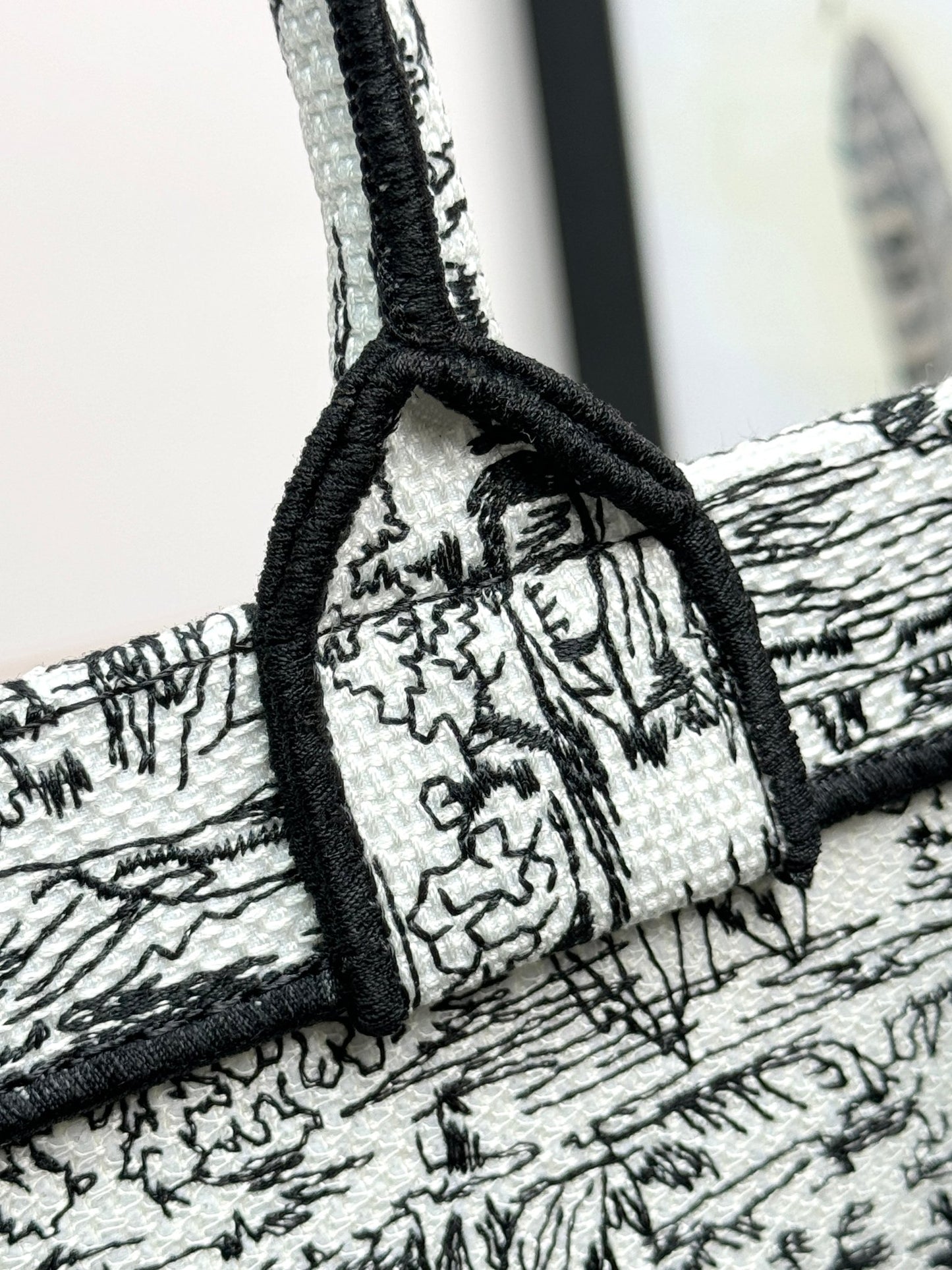 Christian Dior Book Tote - Black and White Embroidered Toile de Jouy Canvas