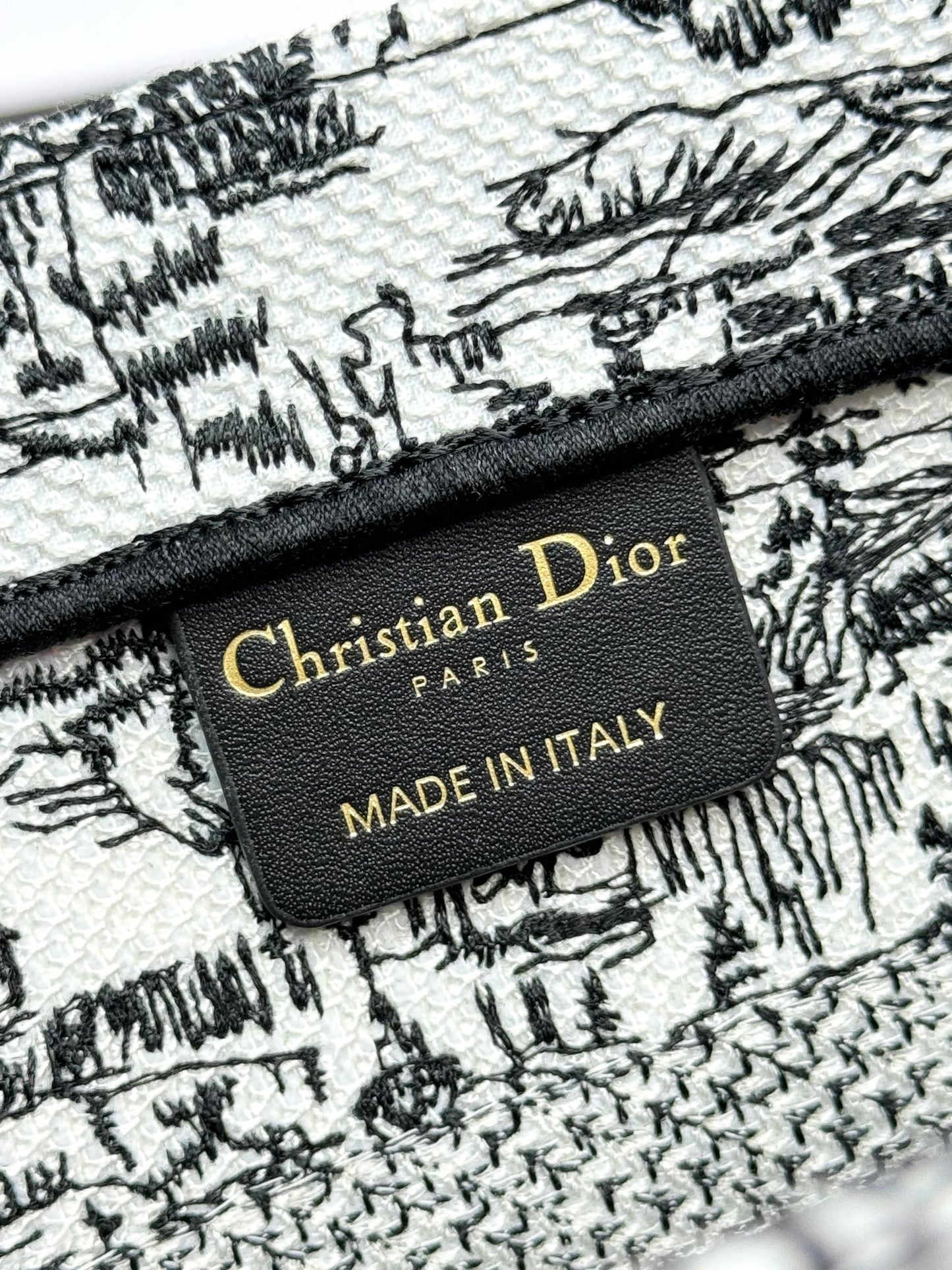 Christian Dior Book Tote - Black and White Embroidered Toile de Jouy Canvas