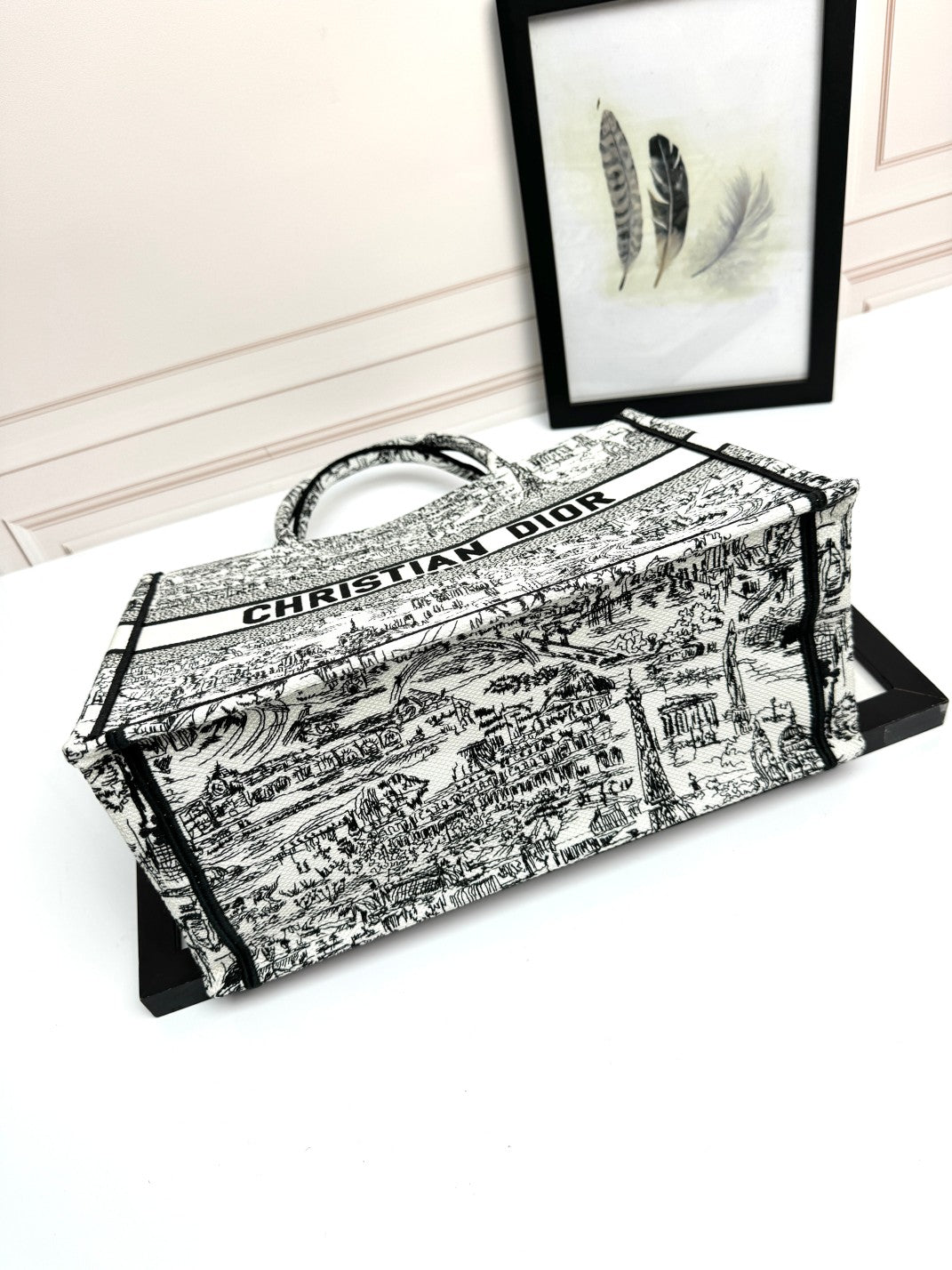 Christian Dior Large Book Tote Black and White Toile de Jouy Embroidery