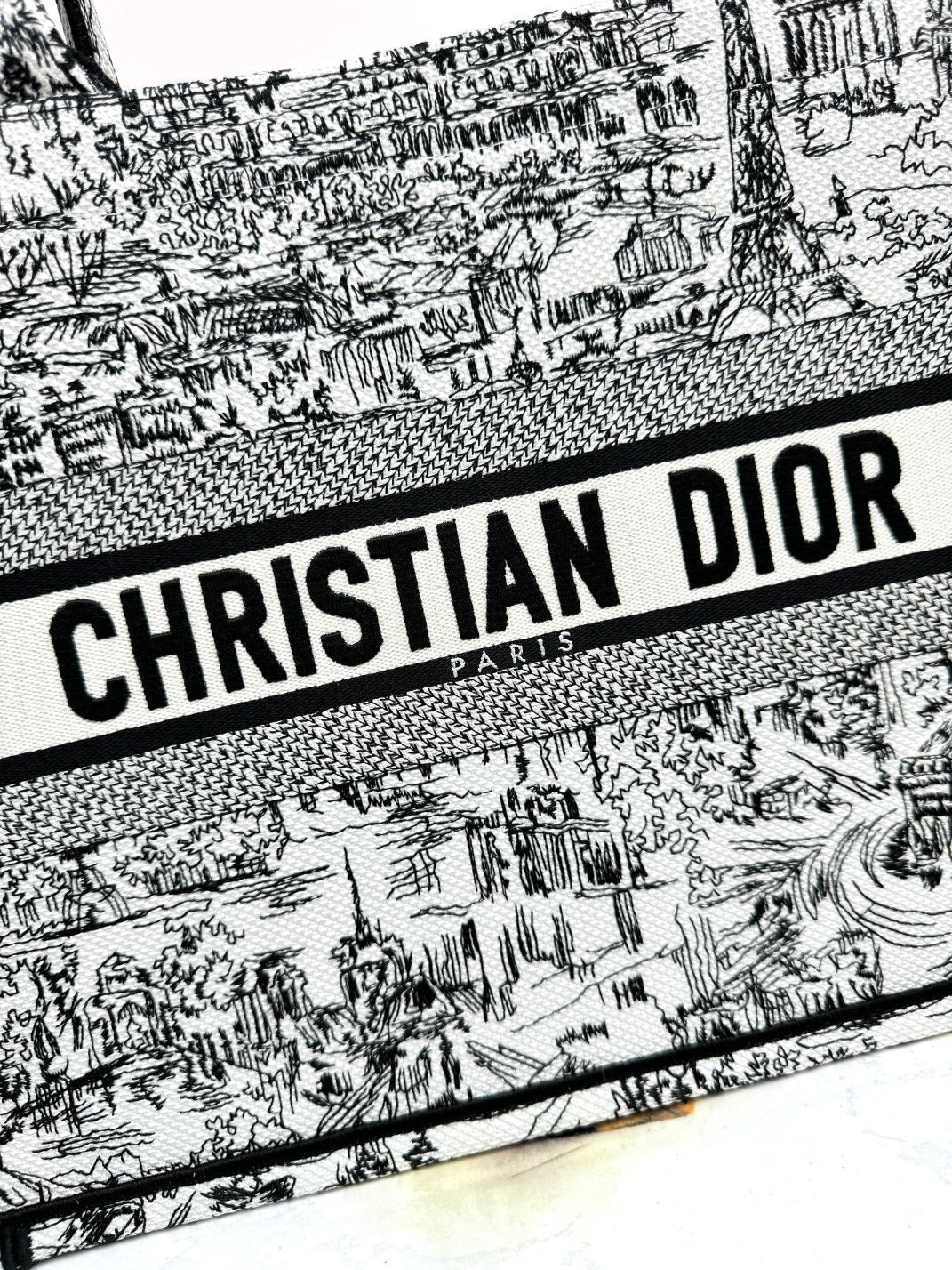 Christian Dior Large Book Tote Black and White Toile de Jouy Embroidery