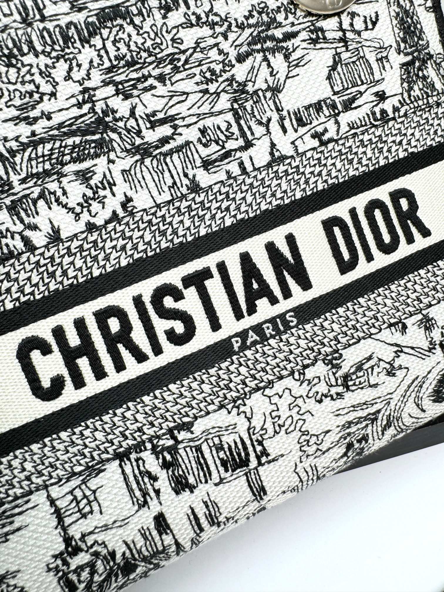 Christian Dior Lady D-Lite Bag Toile de Jouy Embroidery Handbag - White & Black