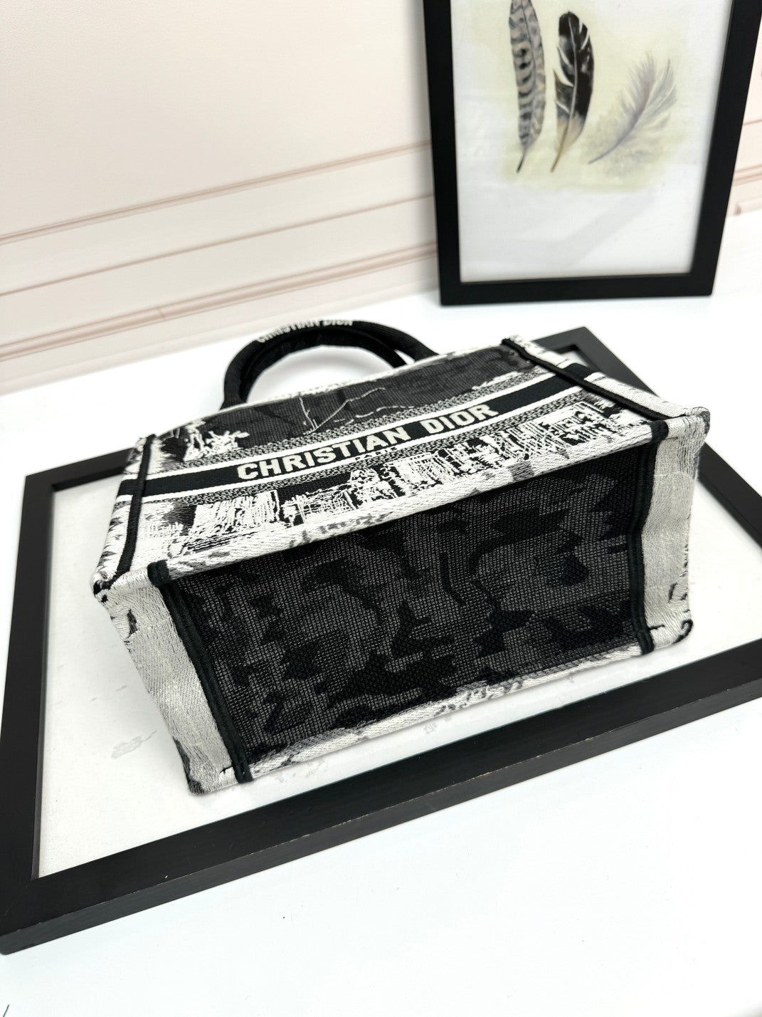 Christian Dior Medium Book Tote - Black and White Embroidered Cityscape Canvas Bag